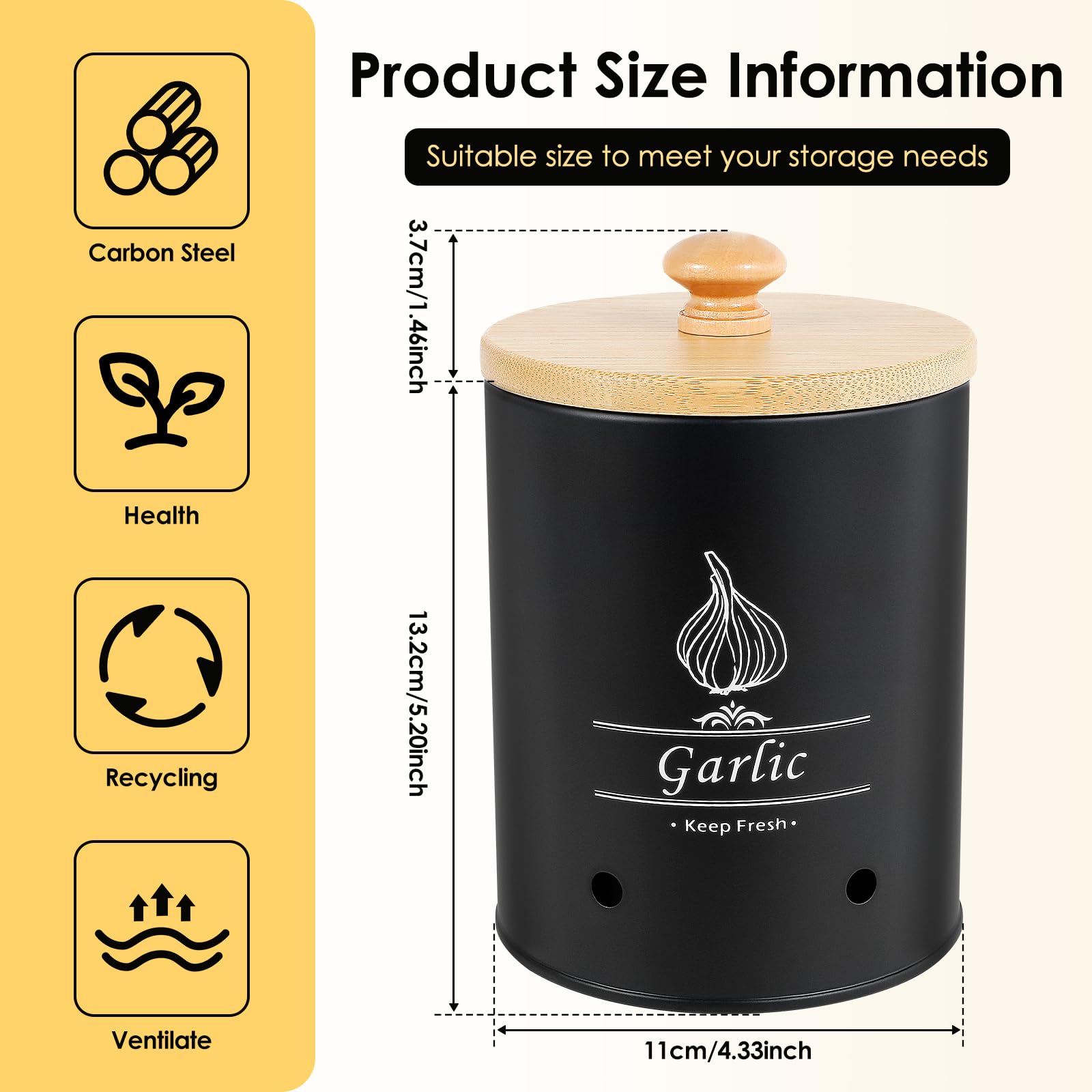 Ventilated Garlic Container LYIYEYAN Garlic Keeper With Wood Lid -  Ventilated For Kitchen Garlic Storage Container