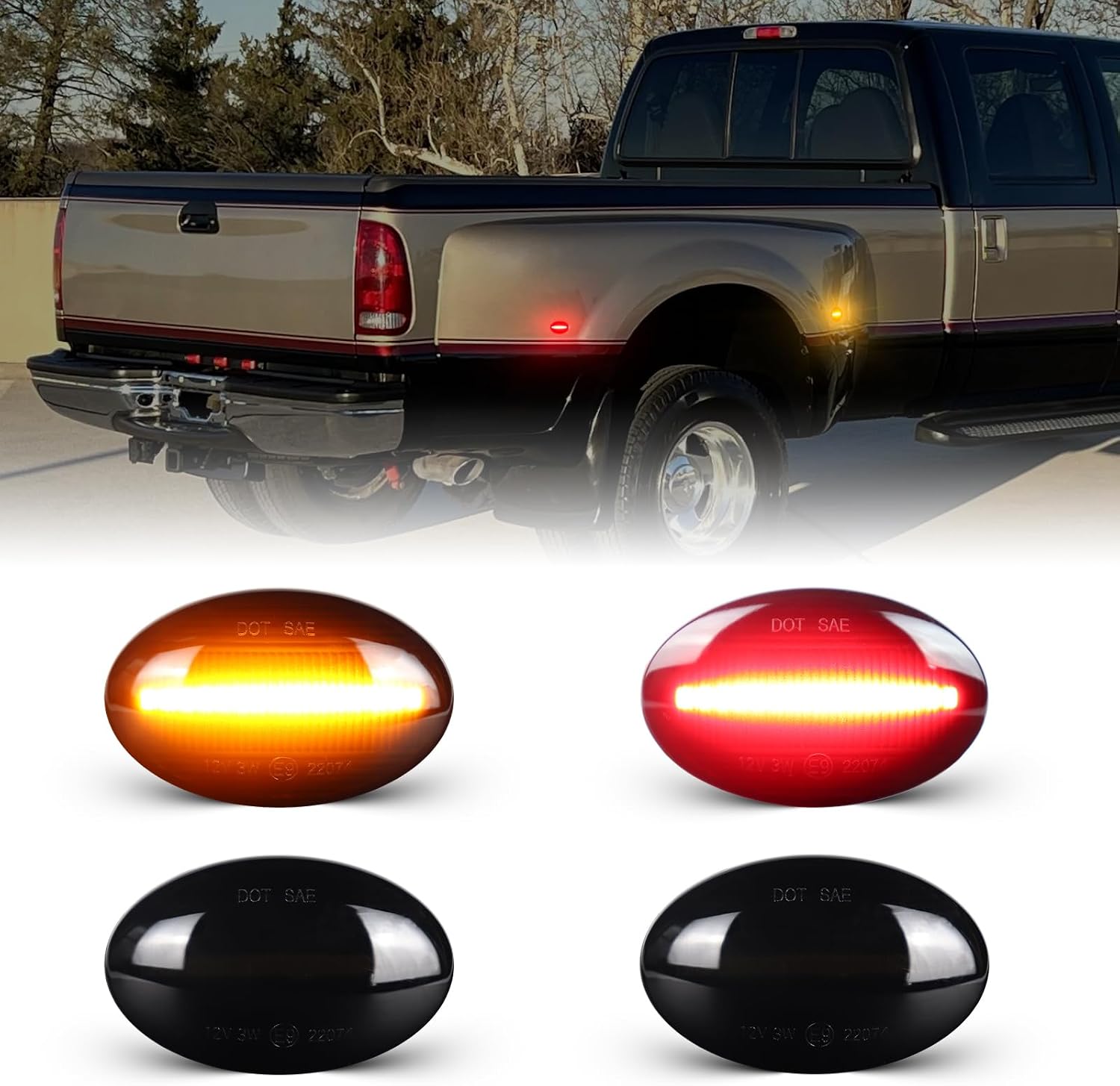 LED Fender Side Marker Light Compatible with 1999-2010 Ford F350 F450 F550 Super Duty, Rear Dually Bed Fender side marker Lamp Assembly, White Smoked lens 4PCS