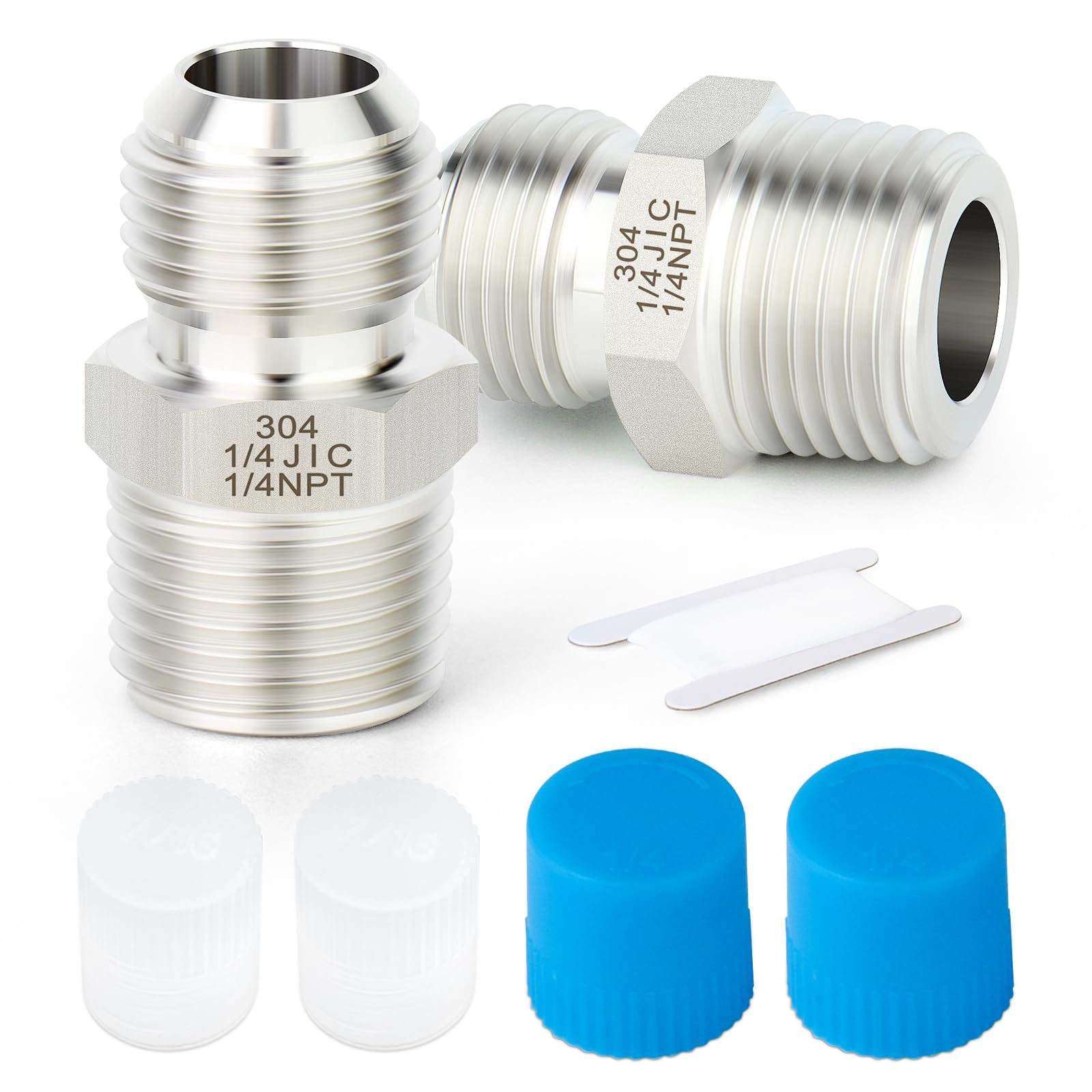 TAISHER 2PCS Forging of 304 Stainless Steel JIC Flare Tube Fittings, 1/4" JIC Male x 1/4" NPT Male, Half Union