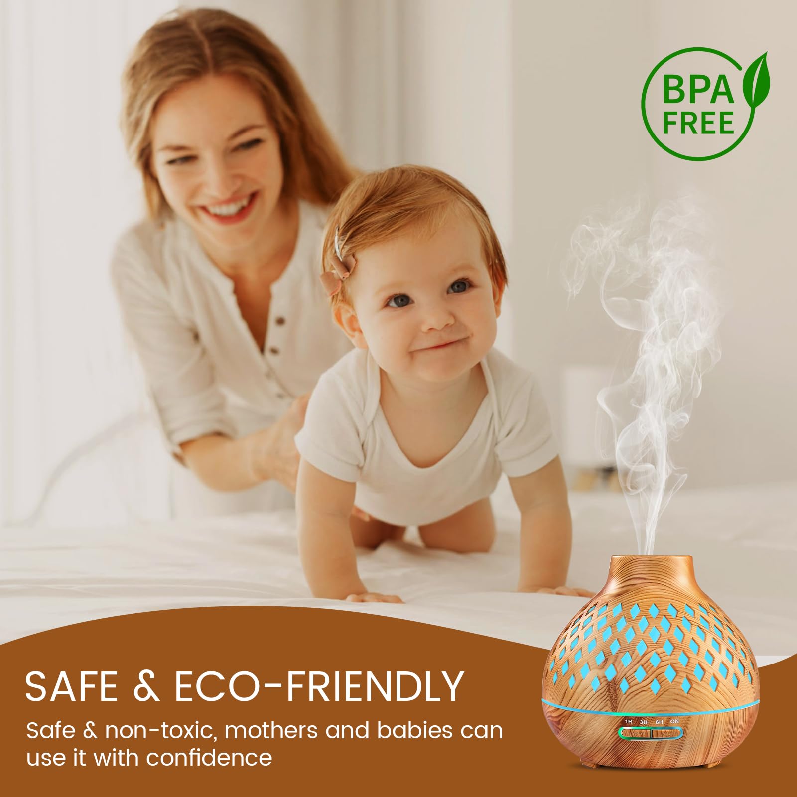AESHORY Diffuseur d'huiles Essentielles 550ML, Diffuseur de Parfum avec 12x5ML Huiles Essentielles, Humidificateur Ultrasonique avec 7 Couleurs Lumières LED, Arrêt Automatique, pour Maison, Yoga, Spa