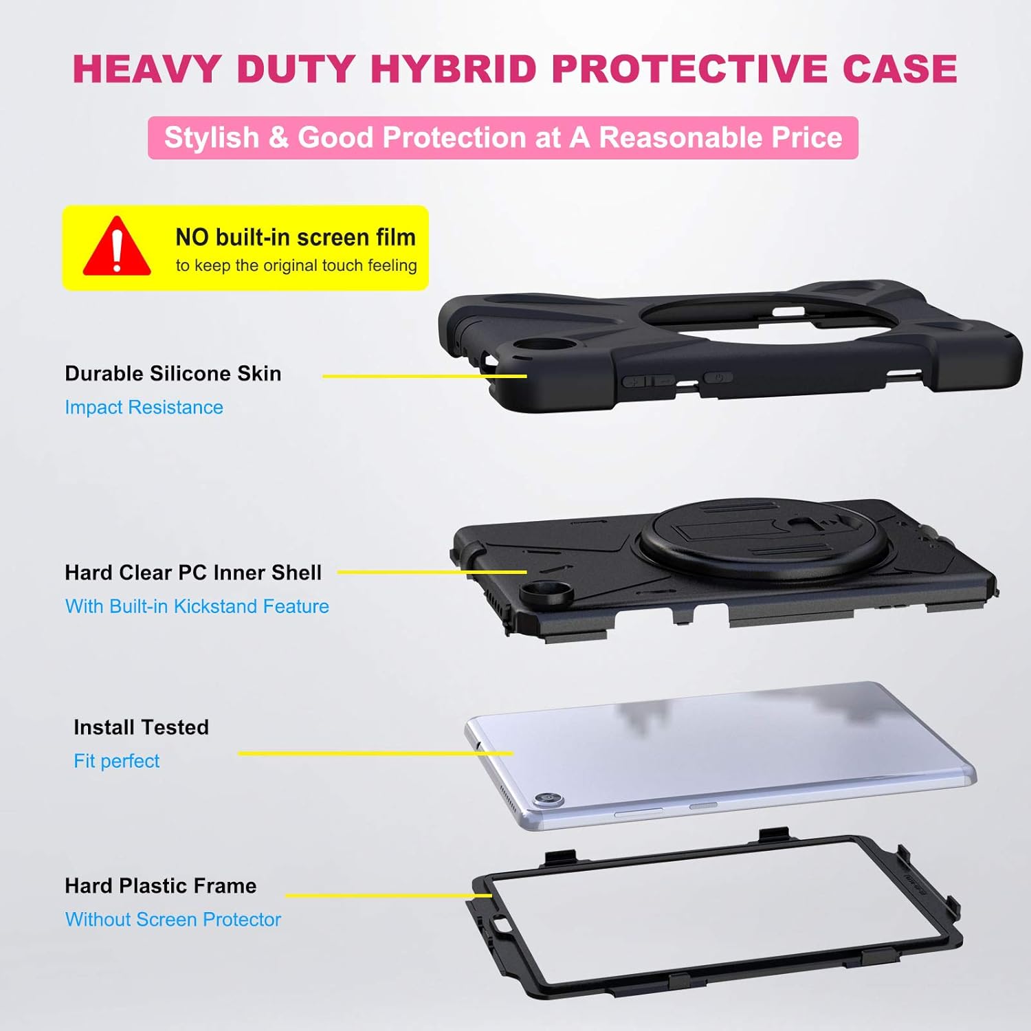 TSQQST Case for Lenovo Tab M8 3rd Gen 2021 TB-8506F TB-8506X for Kids w/Sand | Heavy Duty Rugged Case for Lenovo Tab M8 HD Tablet 2nd Gen 2019 TB-8505F TB-8505X/ Smart Tab M8 TB-8505FS w/Strap-Black
