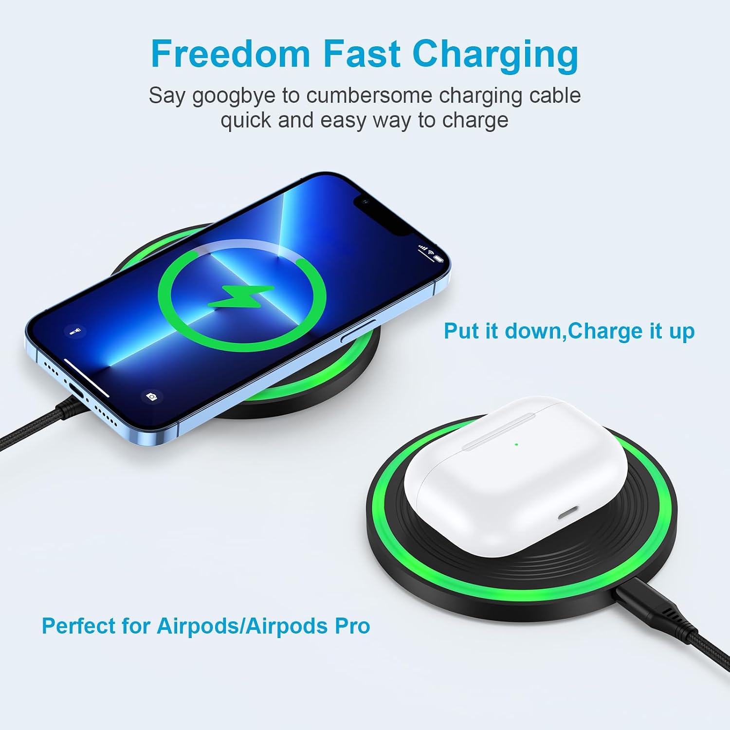 15W Samsung S25 Fast Wireless Charger for Galaxy S25 Ultra S24 FE S23 Z Flip 7 6 iPhone 17 16 15 Pro Max Google Pixel 10/9a/9 Pro/9 Pro XL/Fold/8a/8 Pro/8/7a/7 Pro/7/6 Pro Charging Pad with QC Adapter