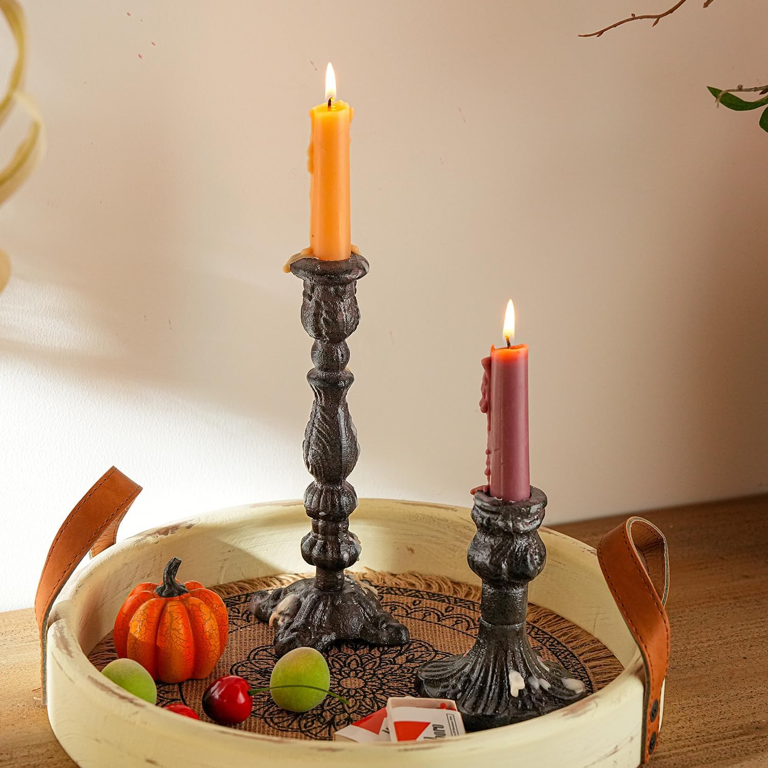 Sungmor Dark Brown Cast Iron Candle Holder – 8.7" Tall Decorative Rustic Taper Candle Stand – Heavy Antique-Style Candlestick for Table Centerpiece, Fireplace Mantel, or Farmhouse Home Décor