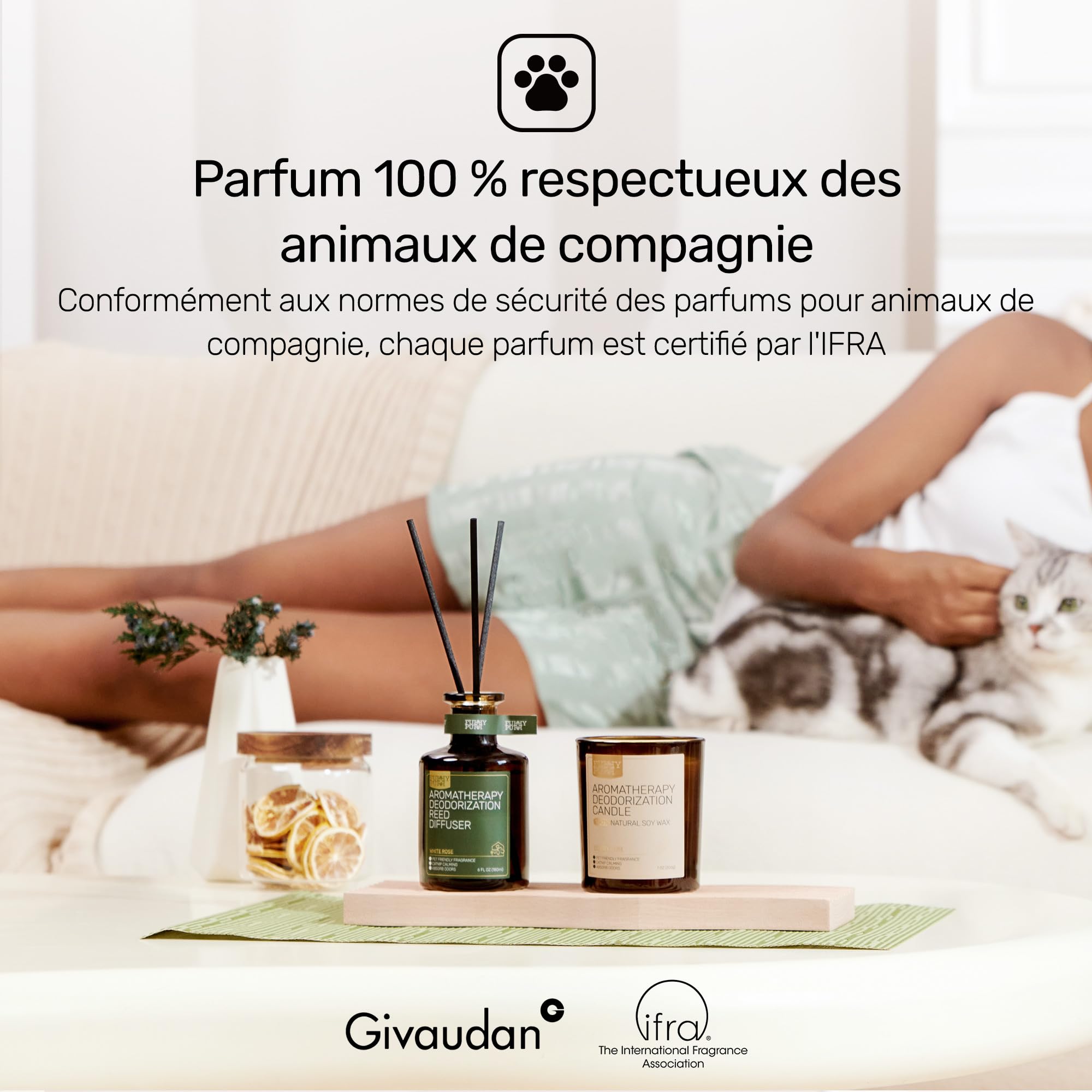 Furry Purr Diffuseur à roseaux pour éliminer Les odeurs d'animaux domestiques, cèdre de Lavande, Non Toxique et respectueux de l'environnement, 170 g, Cadeau pour Amoureux des Animaux