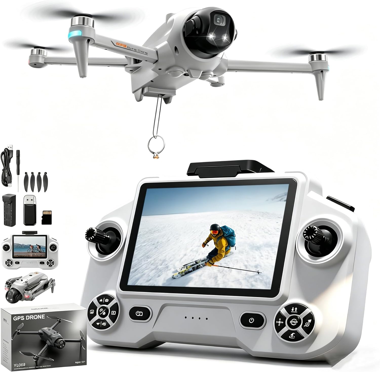 YL059 GPS Drone with 4K Camera EIS for Adults, 5G RC Camera Drones with 4.3" HD Screen, GPS Follow & Auto Return, Long Range Transmission, 60 Mins Flight Time with 2 Batteries, Foldable Drone with Brushless Motor, GPS Drones for Beginner Gifts, Under 249g