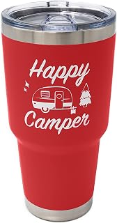 Happy Camper Stainless Steel Tumbler with Vacuum Insulated Double Wall, Splash Proof Sliding Lid Great for Hot or Cold Drinks, Outdoor Camping Travel Cup RV Gifts