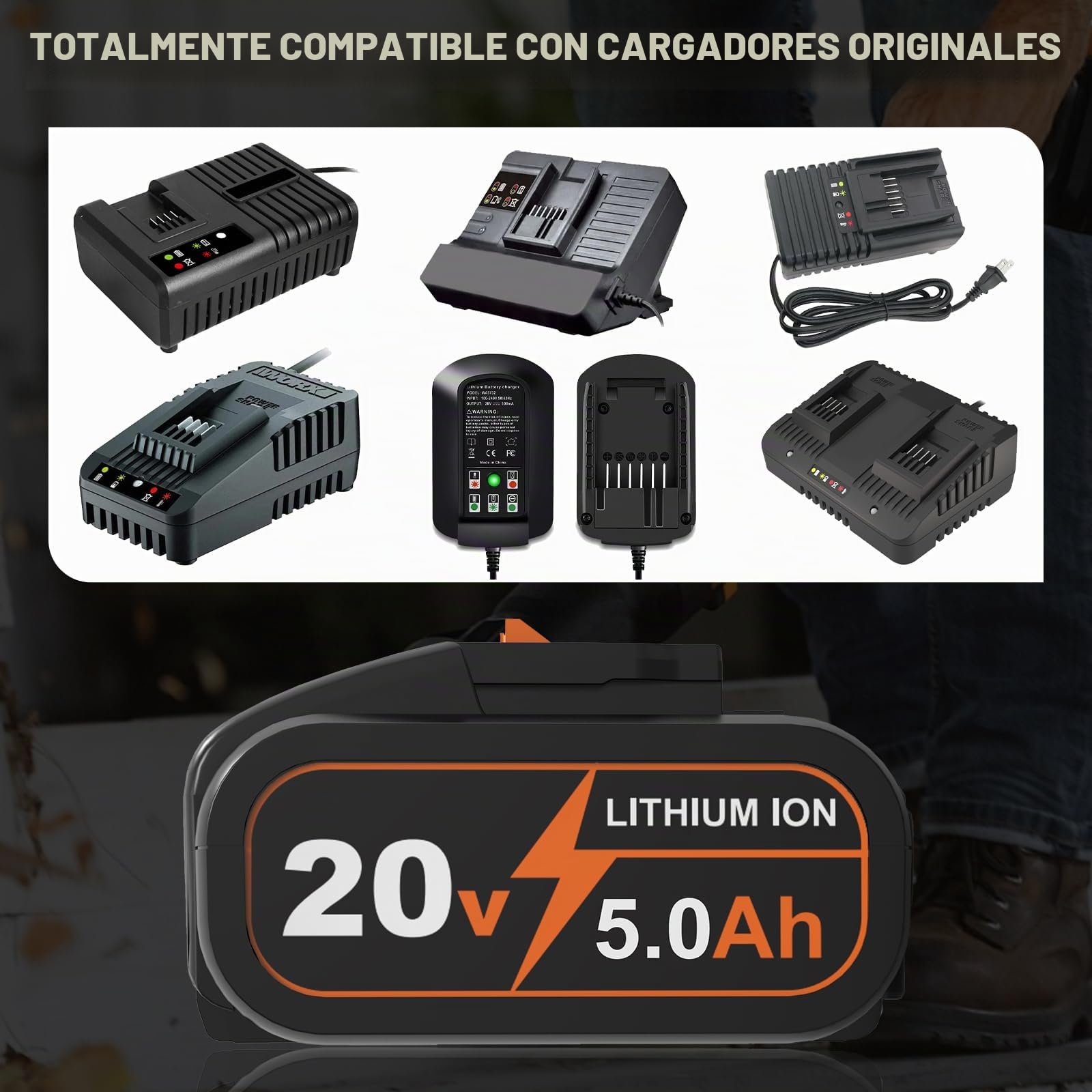 2 Piezas Reemplazo para Worx Batería 20V 5.0Ah