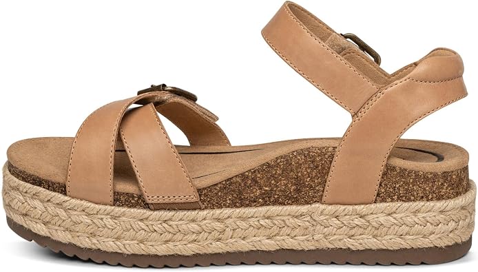 Aetrex Paula Orthopedic Open Toe Comfortable Arch Support Leather Platform Sandals - Memory Foam Footbed Adjustable Ankle Strap Platform Sandals Women