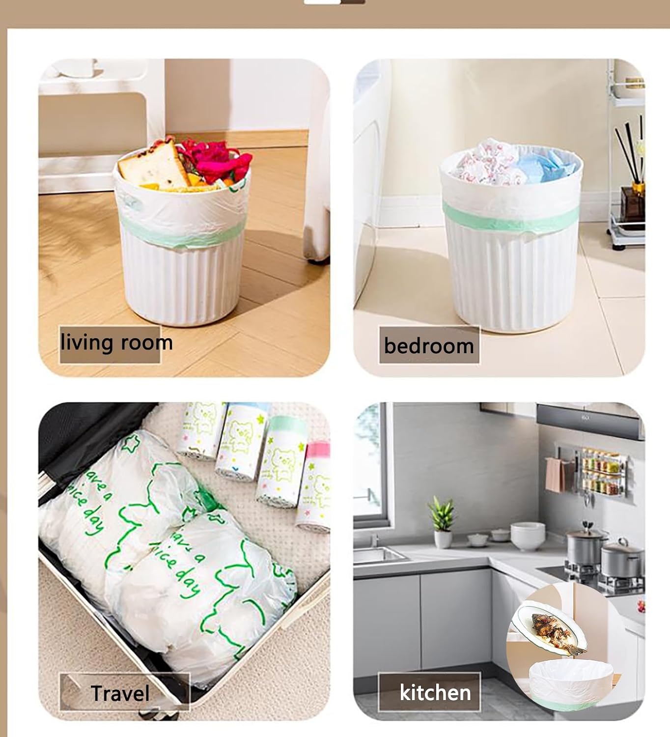 4 Gallon Trash Bags 60pcs Drawstring Tearing-Free for Bathroom Office Home Bedroom Trash Can with Beautiful Printed Garbage Basket Bags (Color D, 60pcs) image 4