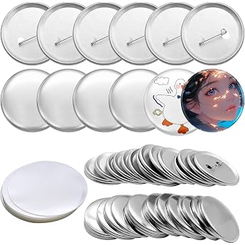 100 Sets Metal Button Blanks 58 mm Button Blanks with Safety Pin