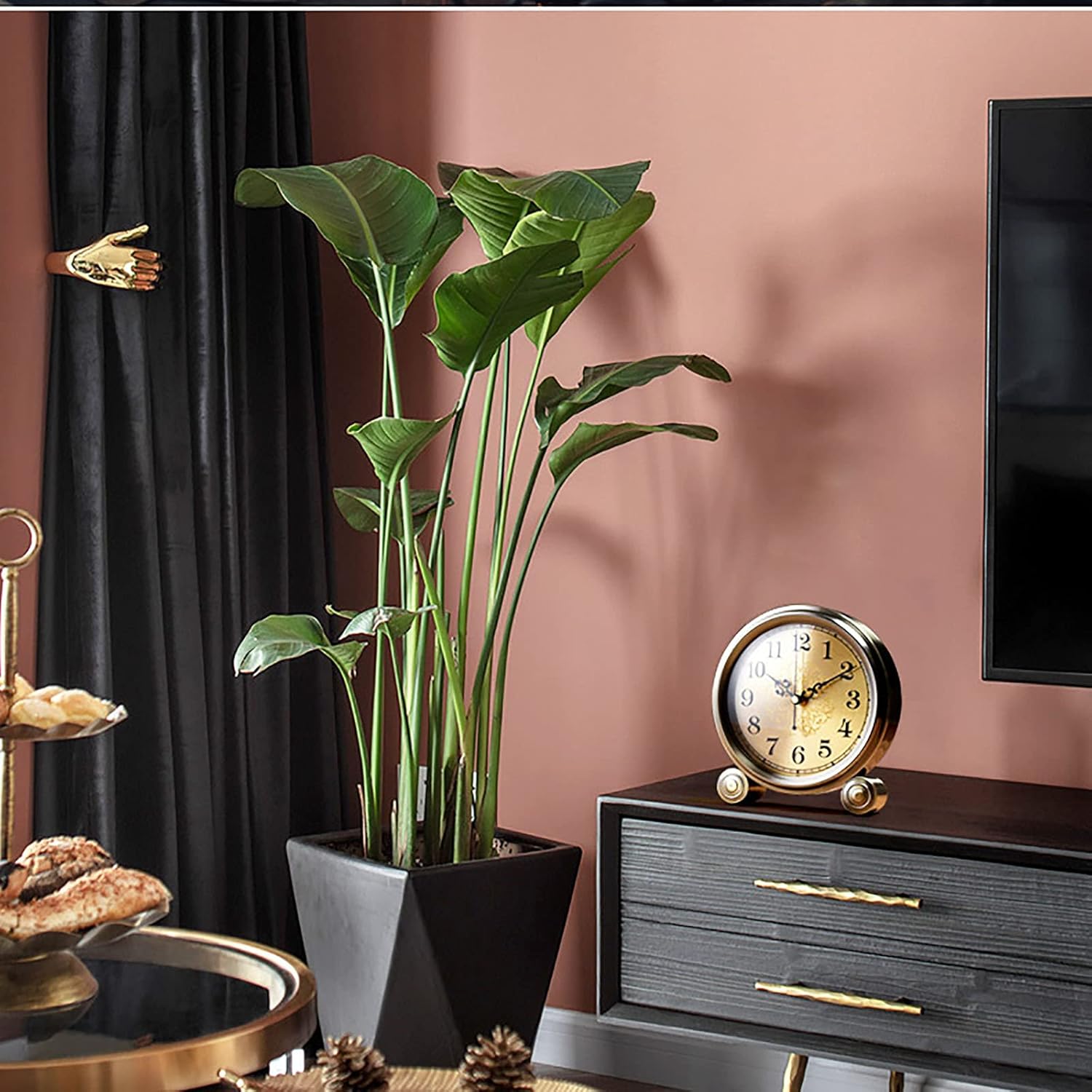 Mantel Clock Battery Operated Silent Mantle Clock Living Room Decorative Desk Shelf Ornaments Clock for Office Kitchen Home Decor A