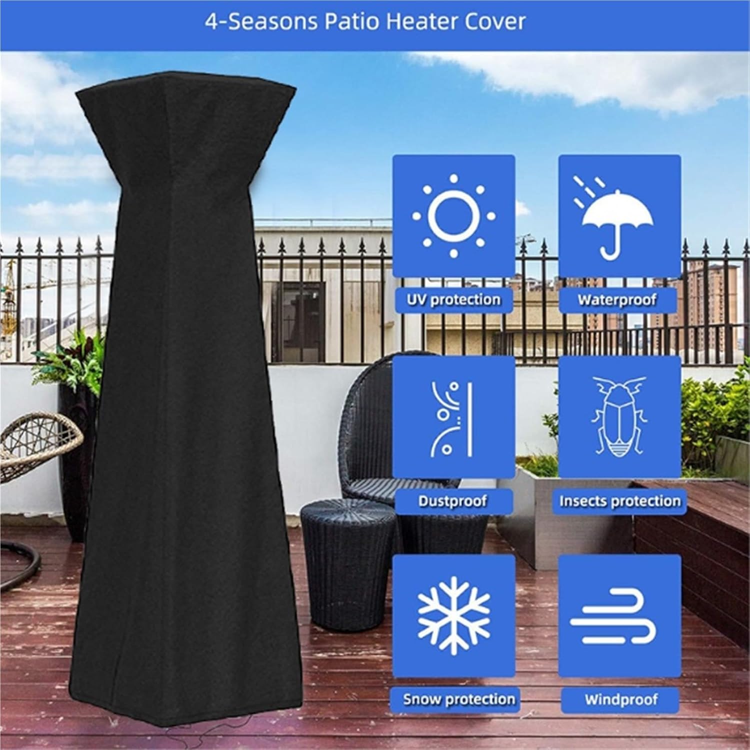 Patio Heater Cover Patio Heater Cover 210D Waterproof Garden Furniture Protector Dustproof Sunscreen Tower(Black,81.5X225CM)