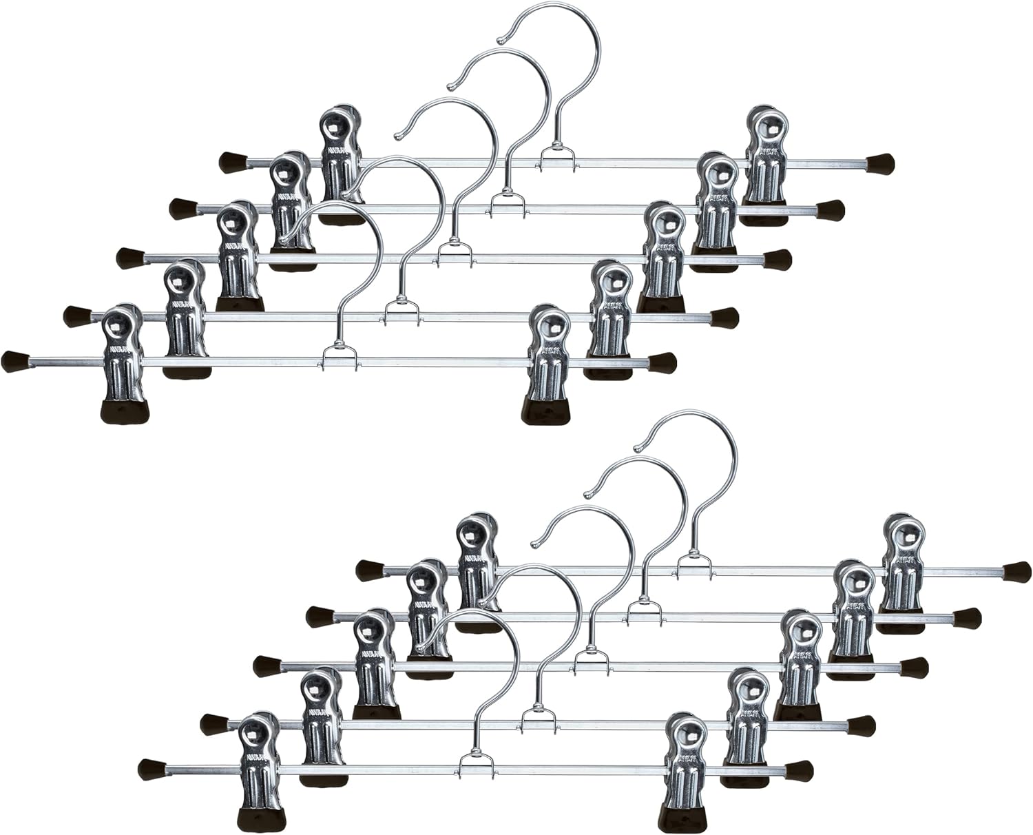 Mawa by Reston Lloyd Non-Slip Space-Saving Clothes Hanger For Pants & Skirts with Two Non-Slip Clips, Style K/30D, 12-Inch, Set of 10, Black
