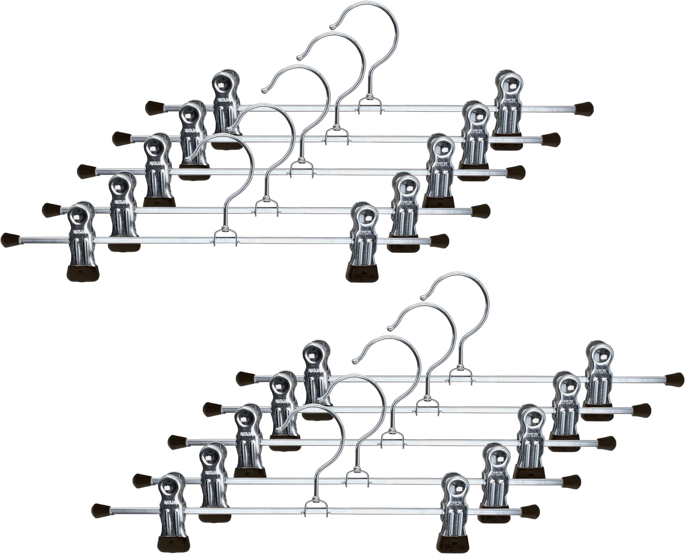 Mawa by Reston Lloyd Non-Slip Space-Saving Clothes Hanger For Pants & Skirts with Two Non-Slip Clips, Style K/30D, 12-Inch, Set of 10, Black