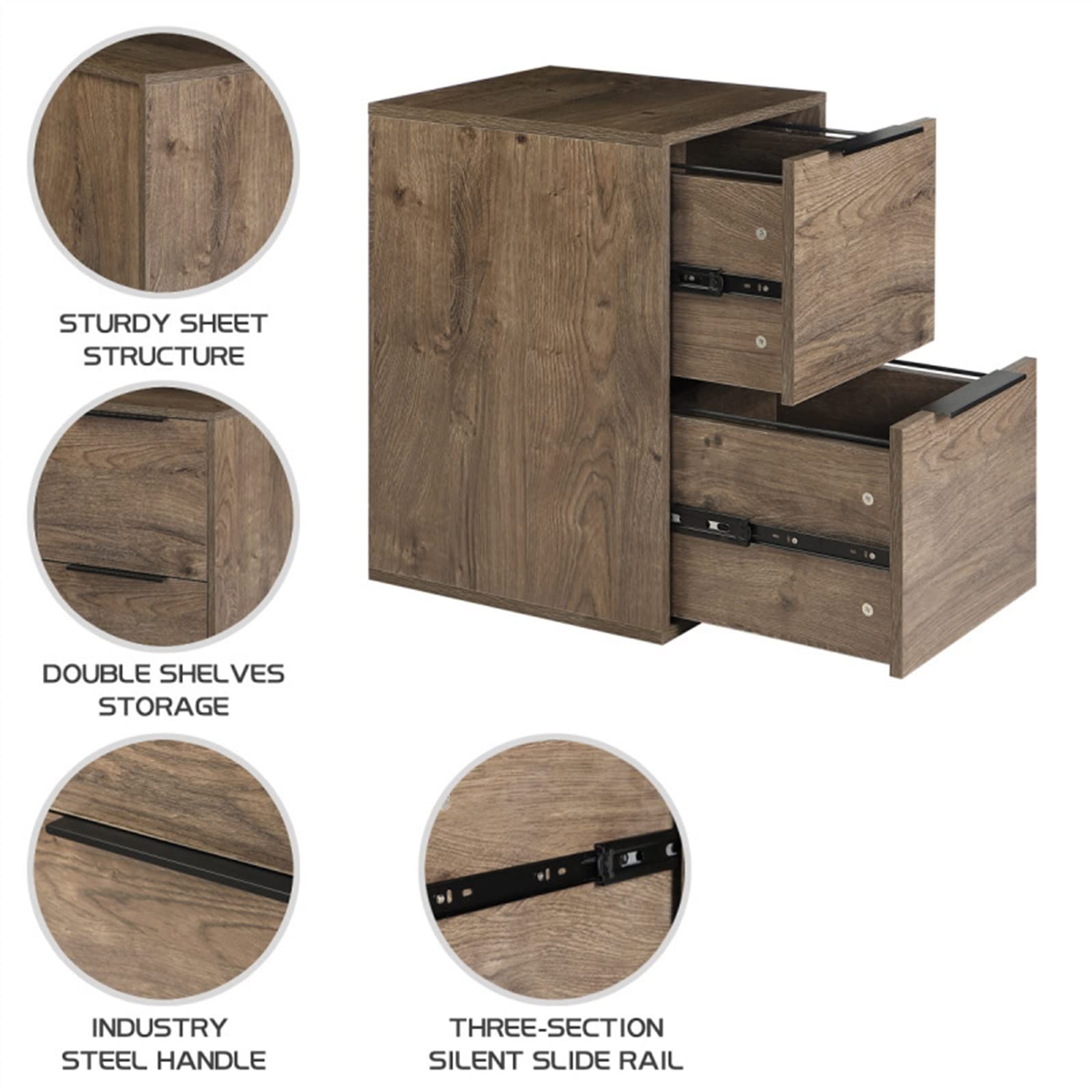 Armoire de classement verticale en bois à 2 tiroirs pour lettres, organiseur de bureau à domicile avec placement sous le bureau