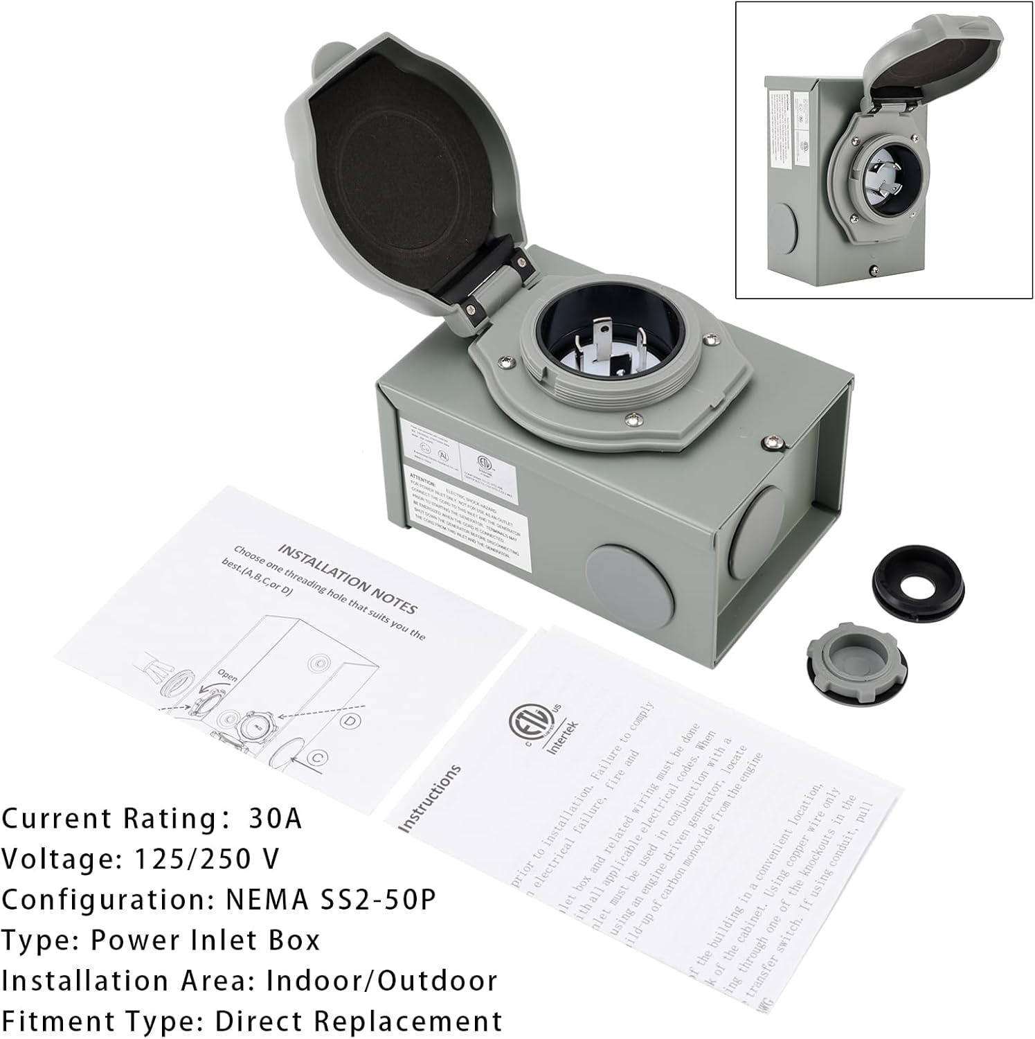 MAD HORNETS 30Amp RV Generator Inlet Box NEMA SS2-50P Power Inlet Box 125/250V For all 30A NEMA SS2-50P generator cords