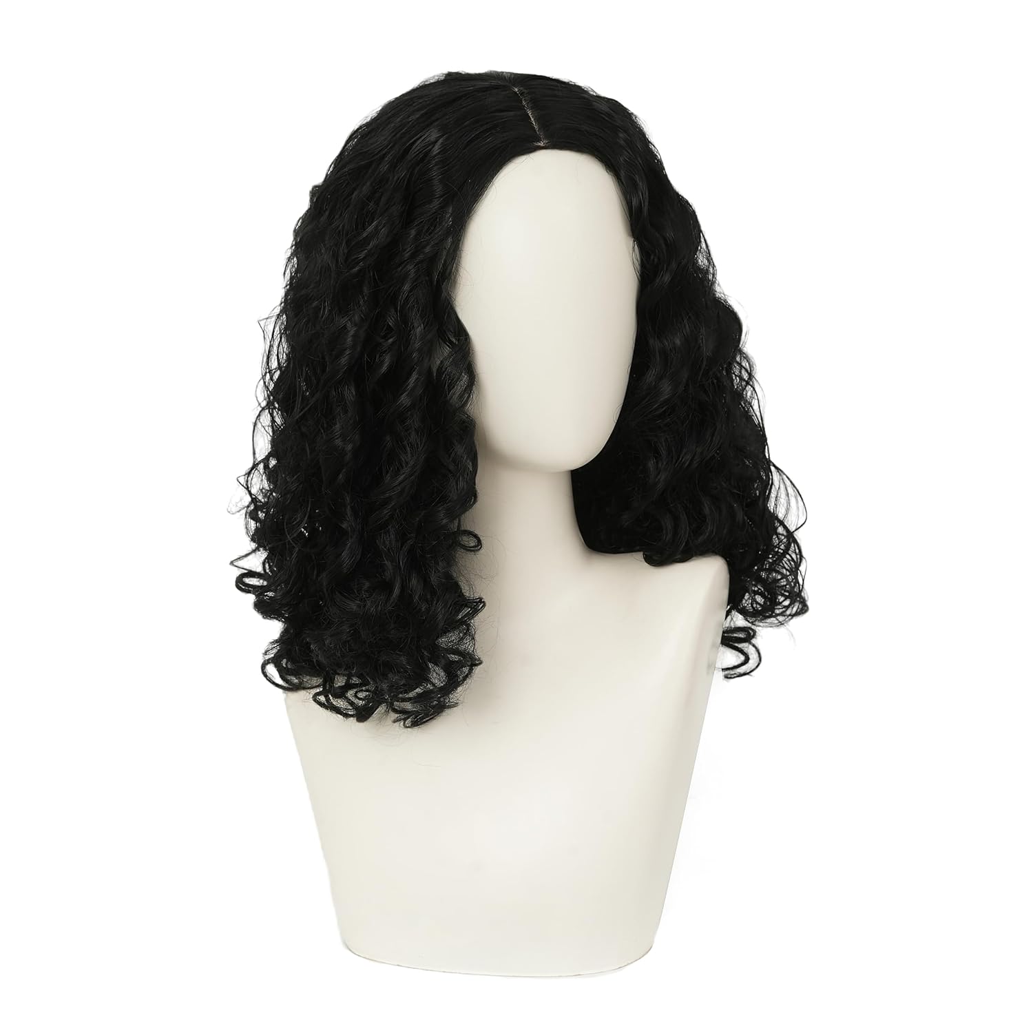 Mens 70s Rocker Long Curly Black Wig Vintage Curls for Halloween Costume Music Festival Daily Use
