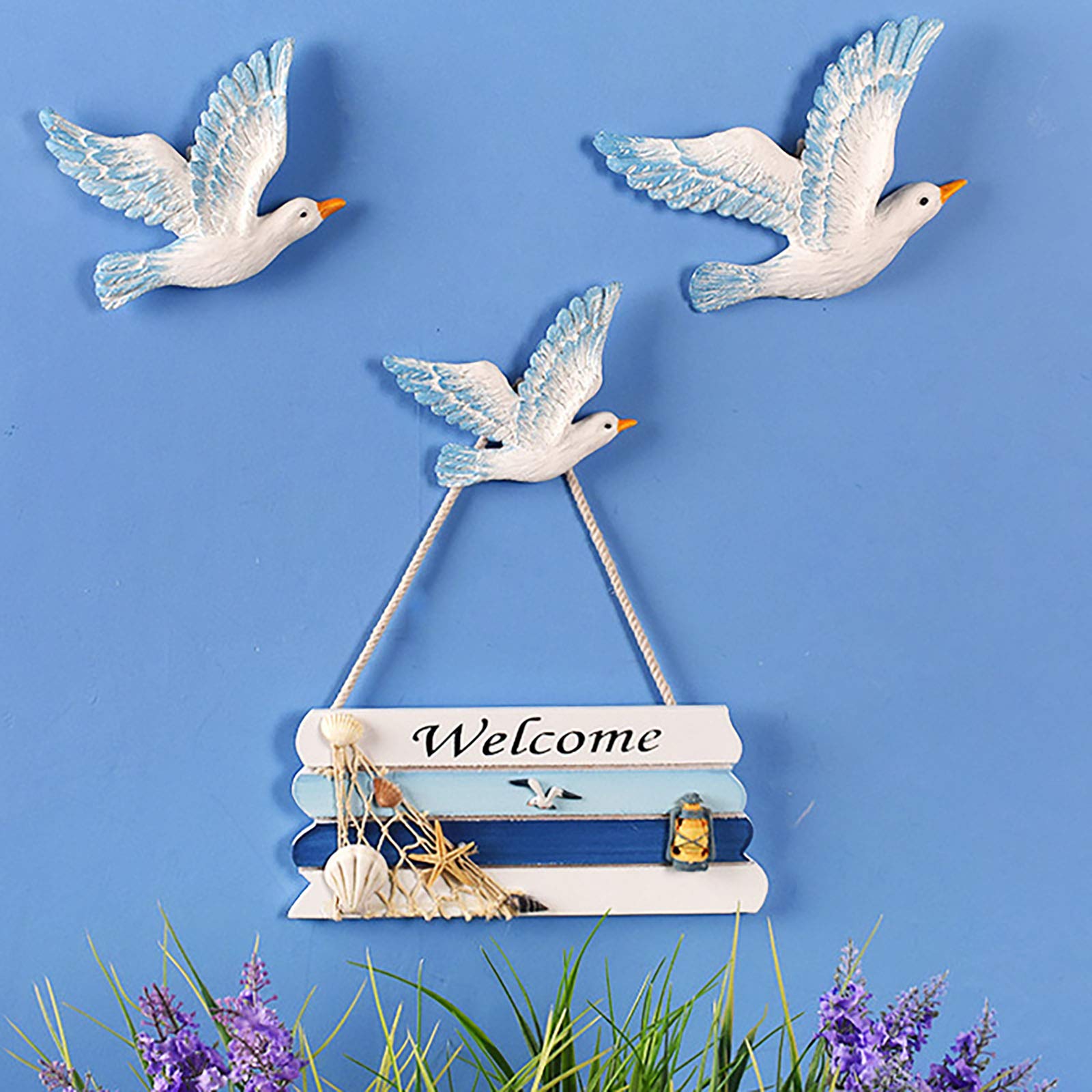Cartello Welcome, Cartello di benvenuto per porta, cartello welcome legno in stile marina per decorazione, targa welcome esterno per veranda, giardino, decorazione per la casa, 26.5 * 11.5 cm