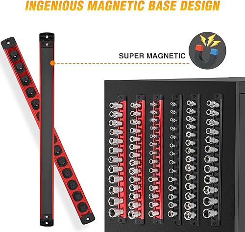 Vista 75 de GOOACC Organizador magnético de enchufes de 1/4 de pulgada, 2 piezas de soporte métrico SAE, bandeja organizadora de enchufes de 1/4 de pulgada