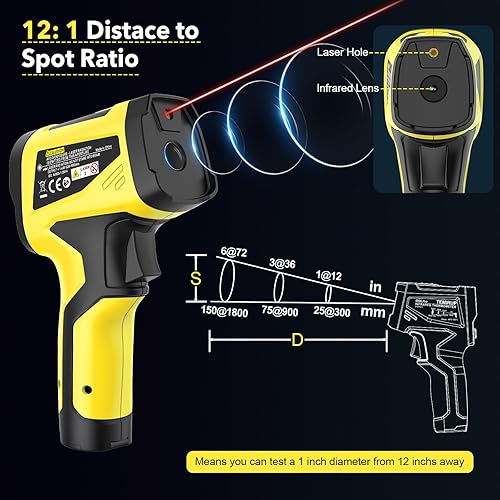 Miniatura 4 de Pistola de termómetro infrarrojo, -40F a 1472F, pistola de temperatura láser digital con sonda de termopar, pistola de temperatura IR sin contacto