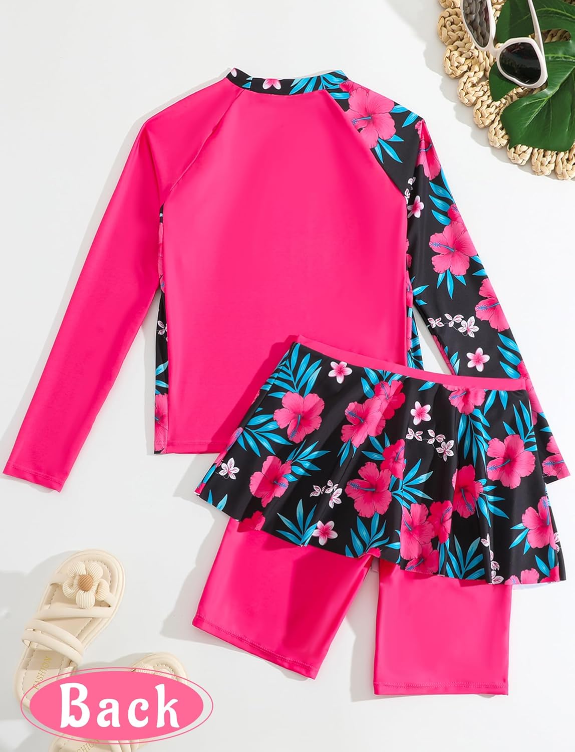 SEAUR Girls Rash Guard Swimsuit Long Sleeve Bathing Suit 2 Pieces Swimming Skirt with Shorts Swimwear Set - Image 2