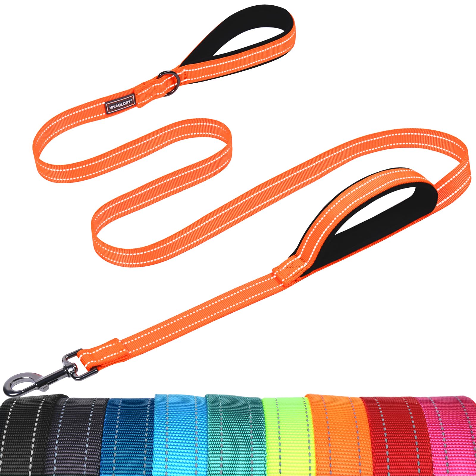 VIVAGLORY Twingrip Führleine Hund, Leine Hund Hausleine Joggingleine, Hundeleine mit 2 Griffen Doppelgriff, Gepolstert Neopren & Reflektierend