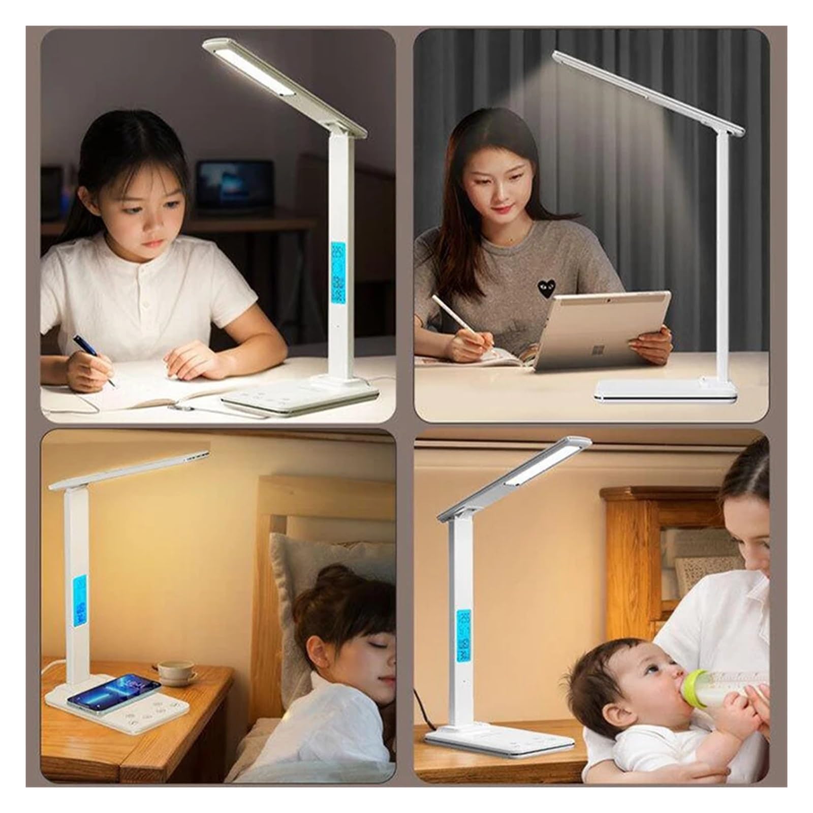 Lampada da scrivania a LED con caricatore e presa USB for comodino, luce notturna touch dimmerabile, accattivante for la lettura dei giochi a casa