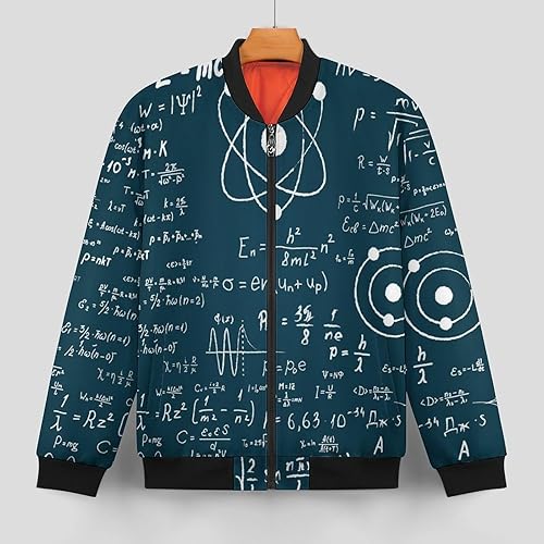 Miniatura 3 de Physical Mathematics Science Formula Men's Bomber Jacket Zip Up Windbreakers Slim Fit Outwear Fall Winter Coats