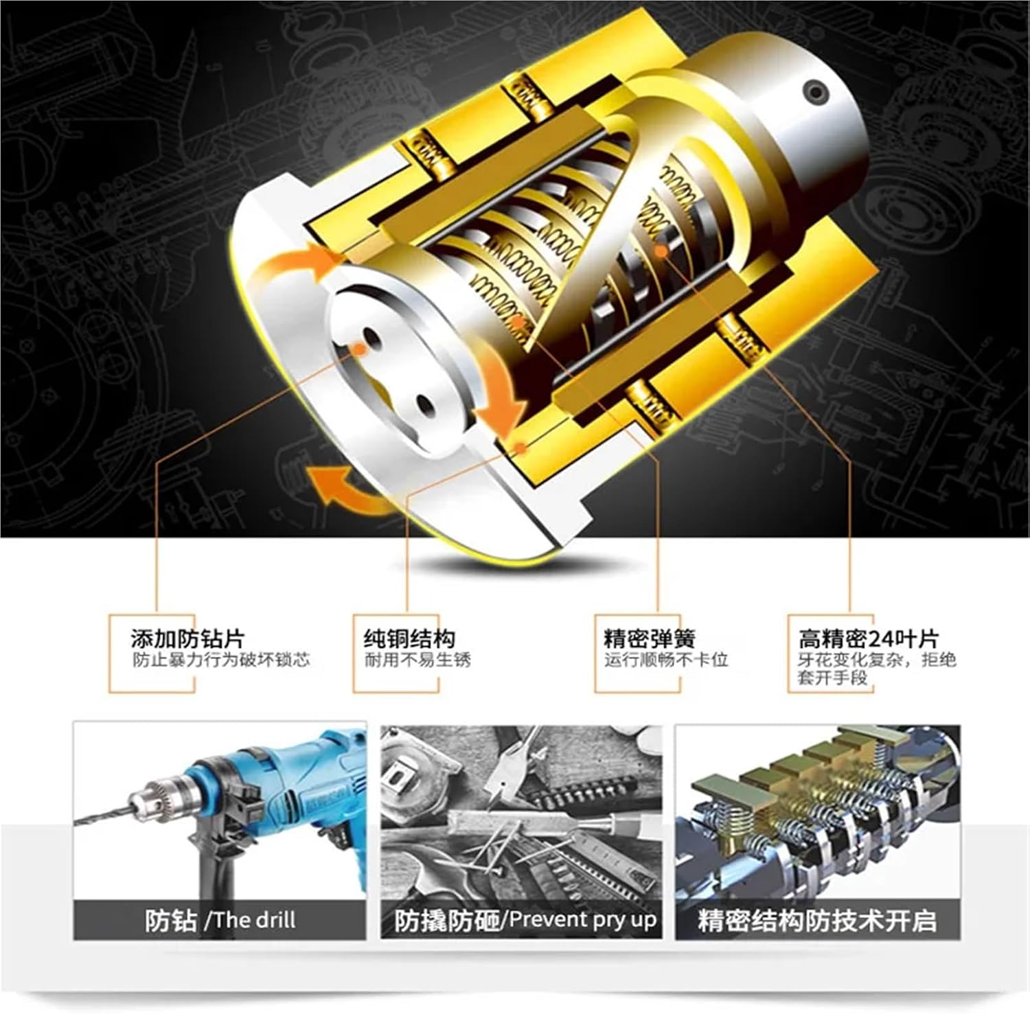Exterior Multiple Door Lock Front Padlocks Heavy-Duty Gear Right Open with Edge 1Pcs(B Type,Without DEADBOLT_Right)