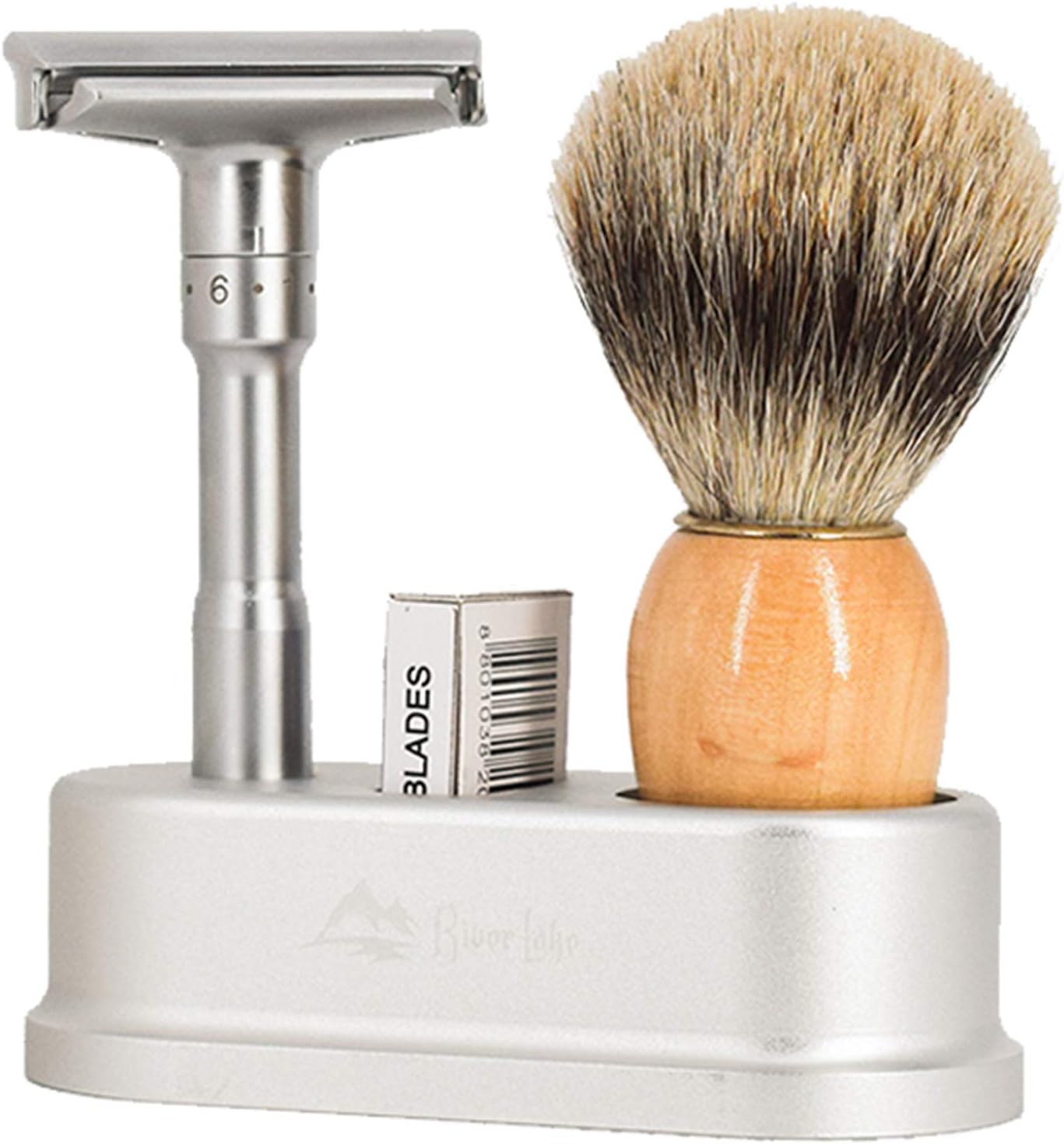Safety Shaving Razor Set, River Lake RZ700 Long Handle Stainless Adjustable Double Edge Classic Safety Shaver Razor (Razor Ver.C Set)