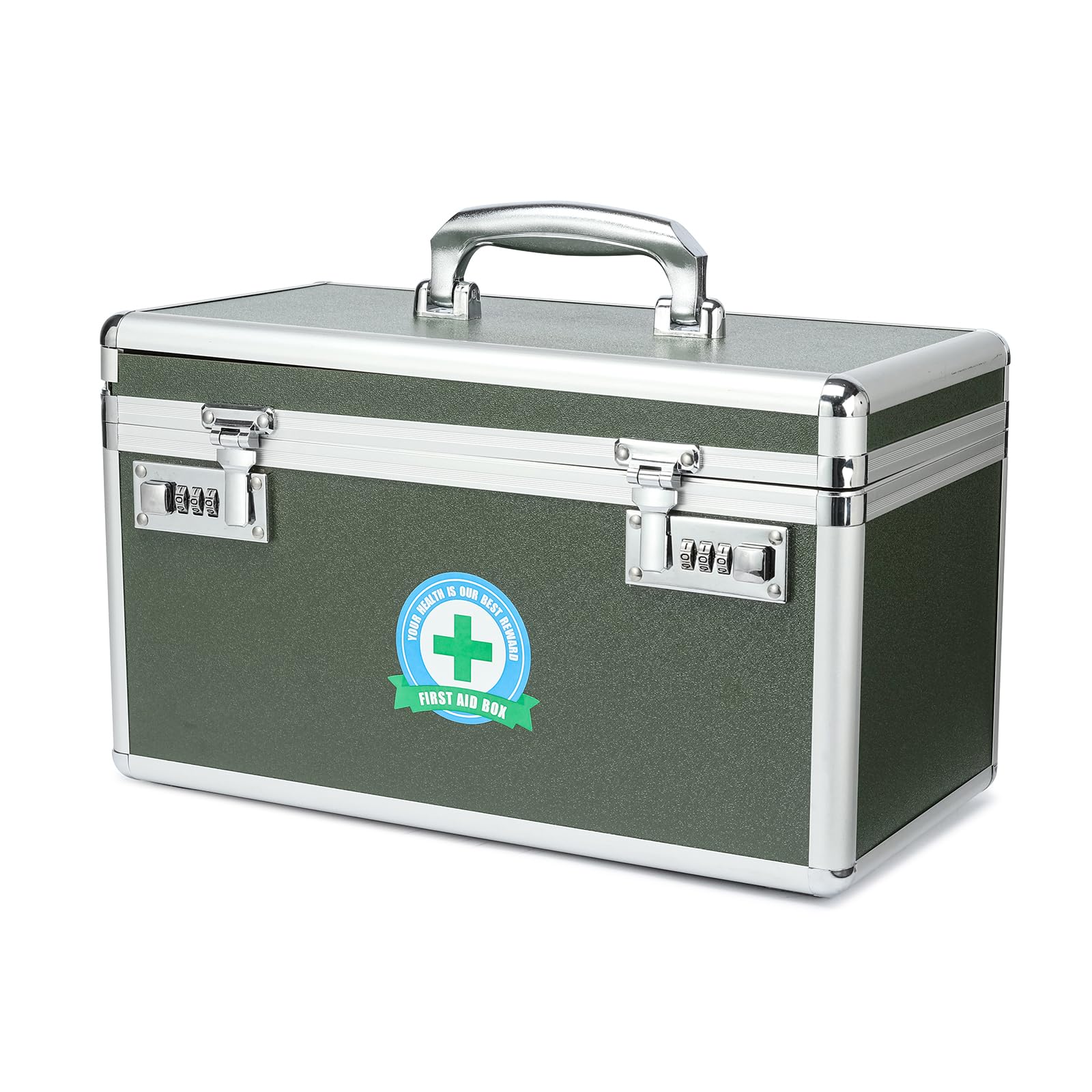 Hewei Works Green Medication Lock Box, Lockable Medicine Storage, Empty First Aid, Medical Organizer, Safe Lockbox For Home & Outdoor (, Large)