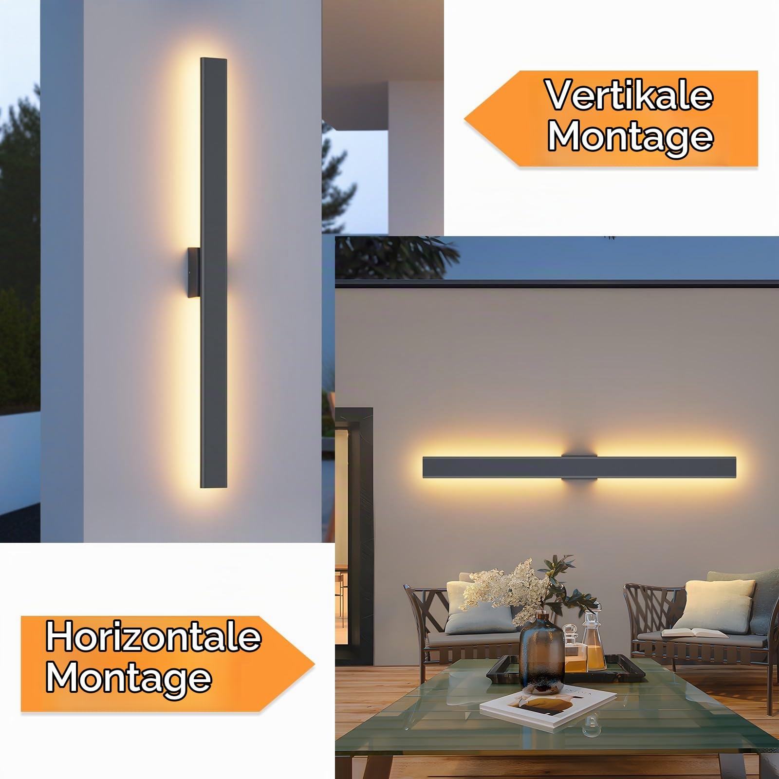 Klighten Wandleuchte Aussen 100CM/30W Wasserdicht IP65 Aluminium Außenwandleuchten 3000K 4000K 6000K, Lange Villa Aussenlampe für Villa, Garten, Terrasse, Balkon, Patio (Anthrazit)