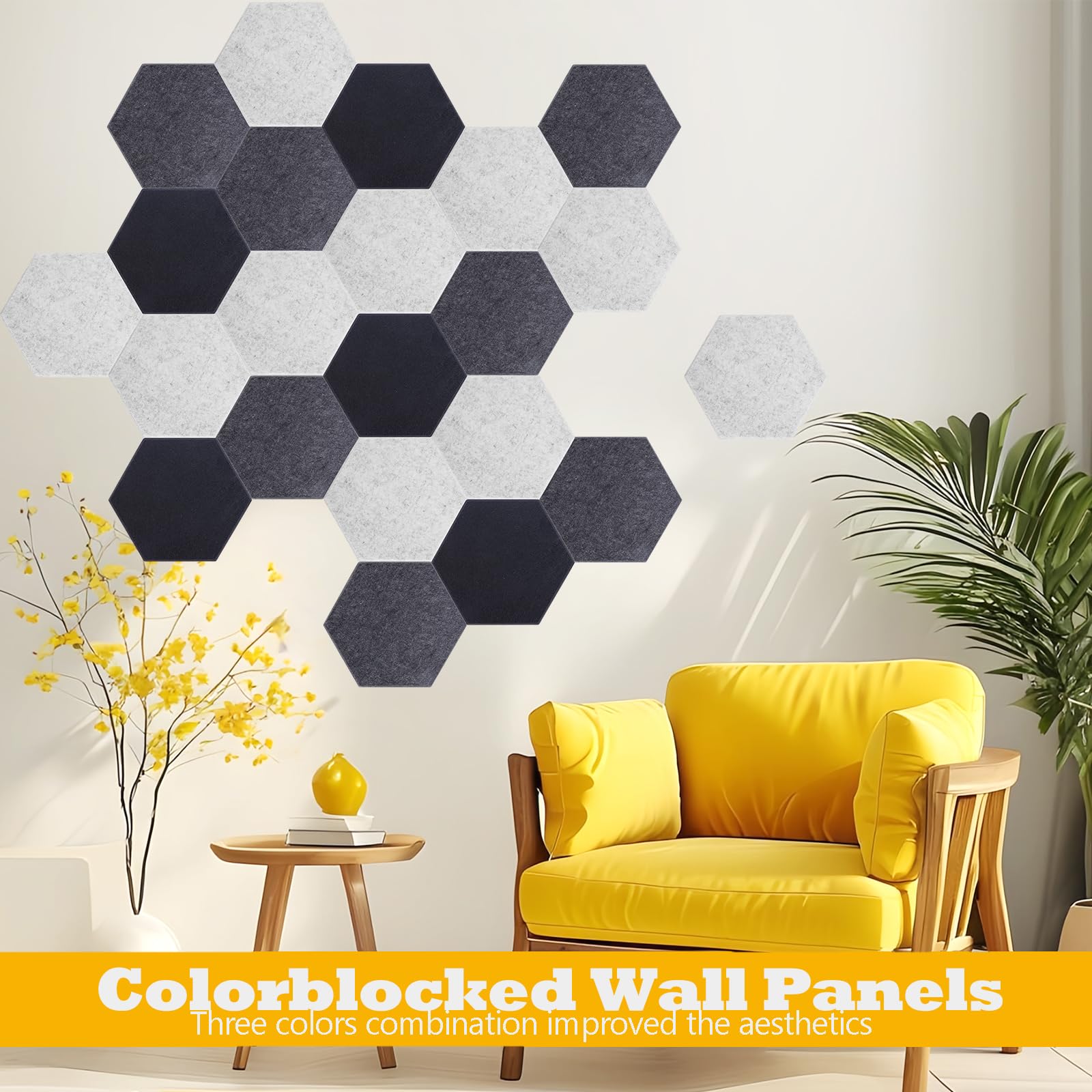 Large Acoustic Panels, Magrowill 12-Pack Soundproof Wall Panels 14x12x0.4 Inches, Self Adhesive Sound Dampening Panels, Hexagon Sound Proof Panels for Walls