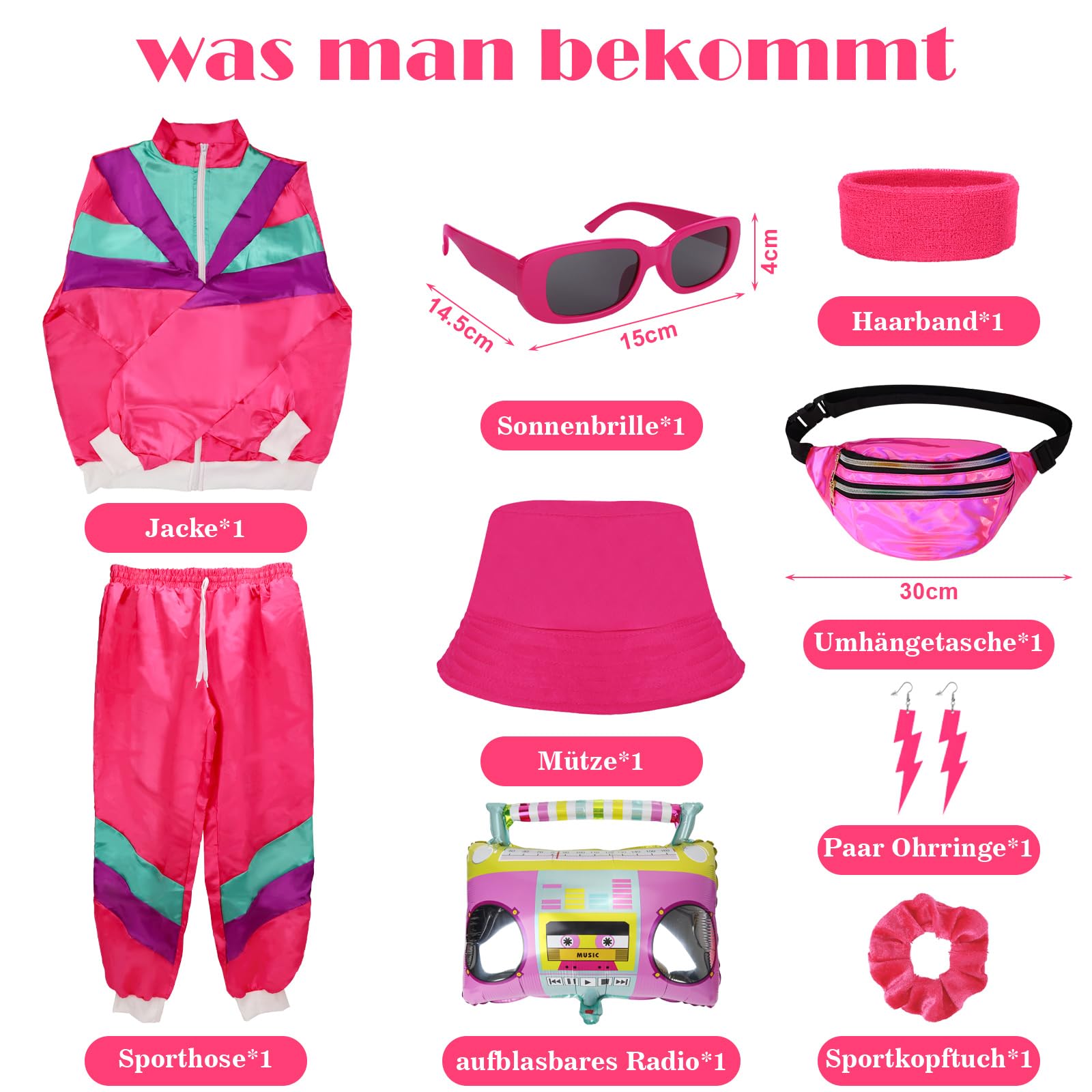 GADITIEK 90er 80er Jahre Outfit Herren Damen Trainingsanzug Jacke Hose Anzug 80er Accessoire Streetwear Trainingsanzug Jogginganzug Outfit