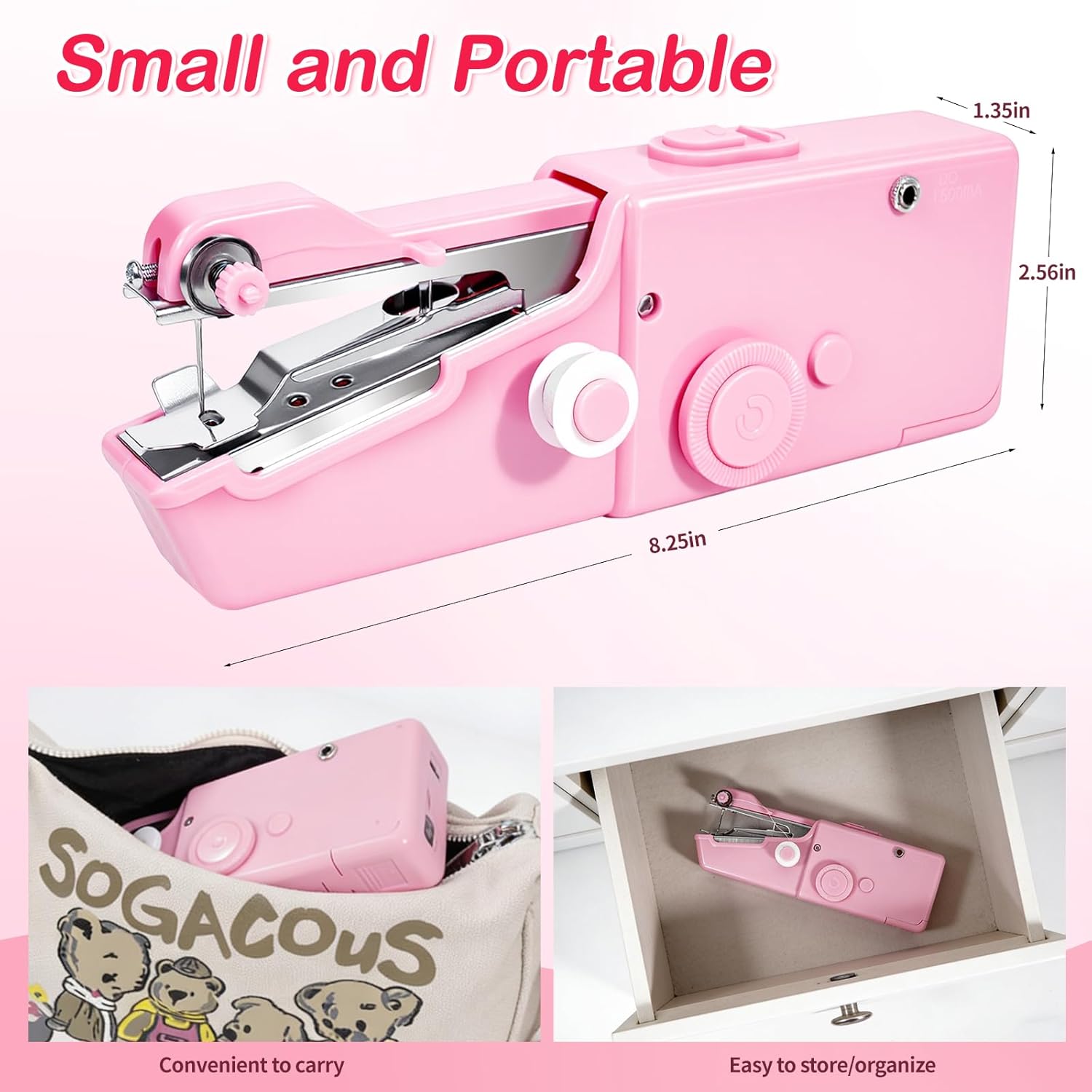 Handheld Sewing Machine, Mini Portable Electric Sewing Tool for Quick Stitching & DIY Crafts. Easy-to-Use Hand Stitcher Sewing Machine Kit for Beginners & Adults, Pink