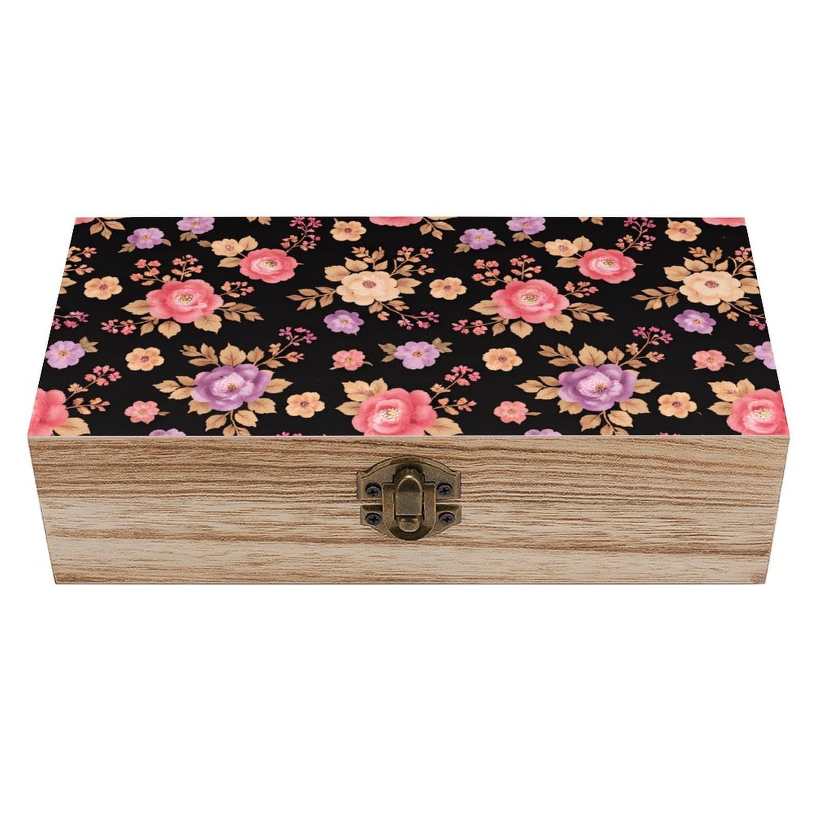 HLBSDM Vintage Pink Rose Flowers Floral Black Wooden Storage Box
