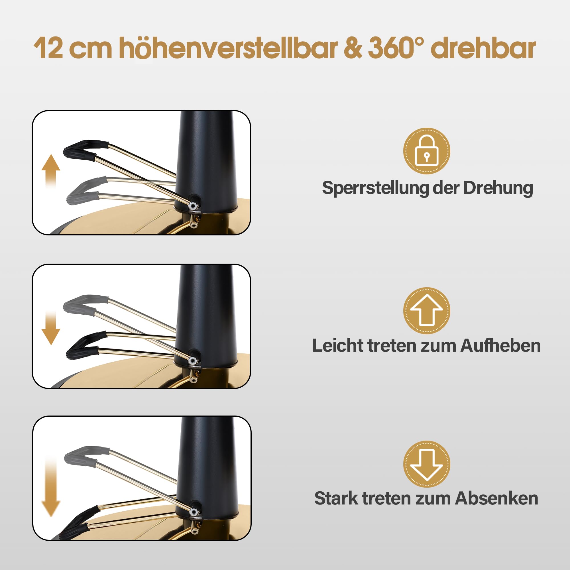 Barberpub Friseurstuhl mit Kopfstütze Kippbar, Friseureinrichtung mit Hydraulikpumpe 360° Drehbar, Bedienungsstuhl Höhenverstellbar, Barber Stuhl Friseurstühle Kunstleder, 9671 (Gold-Schwarz)