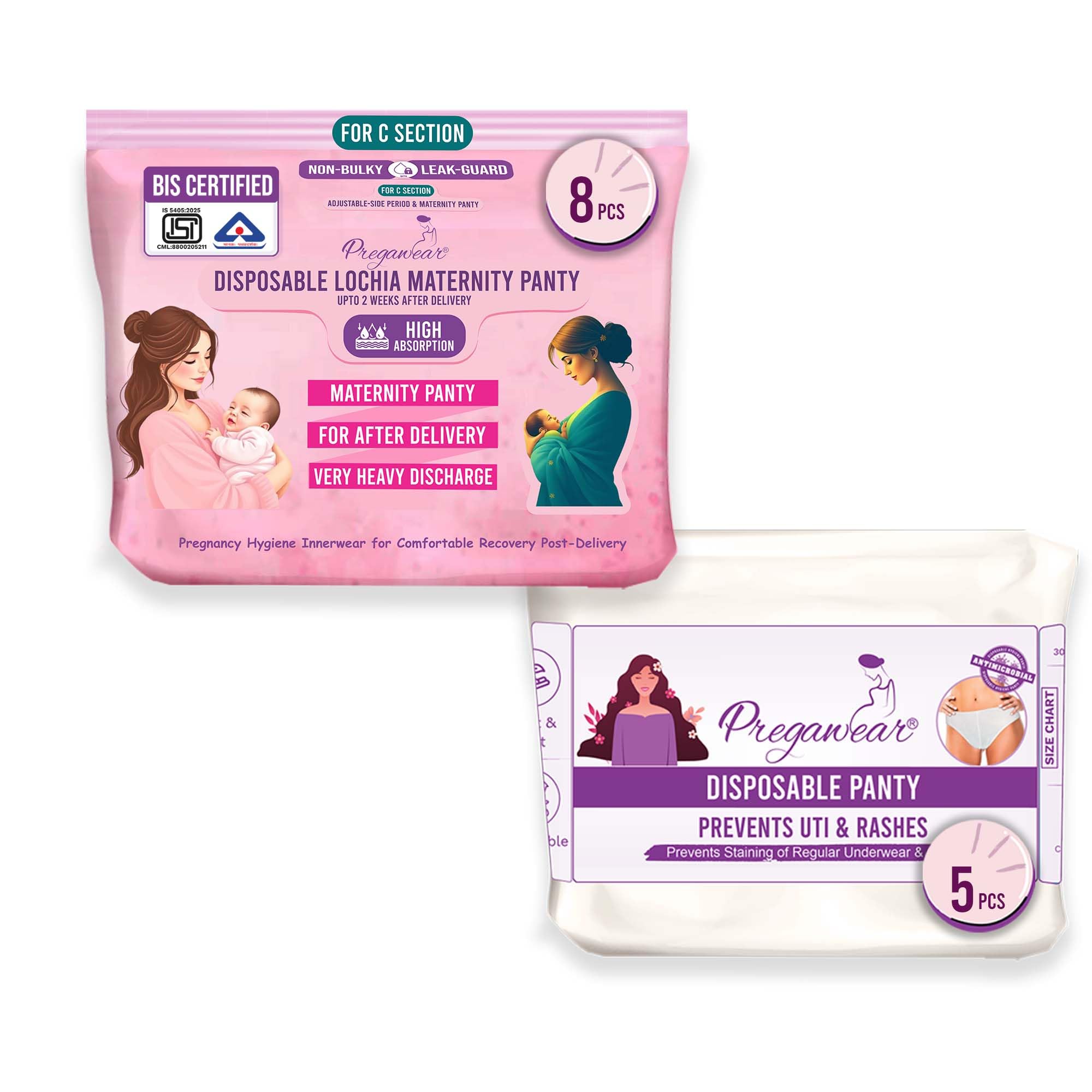 PROWEE|Pregawear C Section Maternity Panty(10) & Disposable Hygiene Panties(5) Combo| Low Waist High Absorption| Soft, Secure, Breathable Pregnancy Underwear| New Mothers | During & Post Delivery-image-26