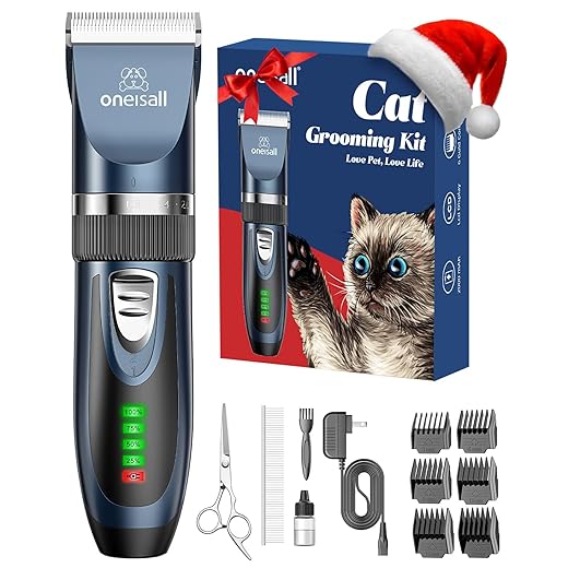 oneisall Quiet Cat Clippers for Matted & Long Hair, 2-Speed Cordless Pet Shaver Grooming Kit for Cats, Small Dogs & Animals (Blue)