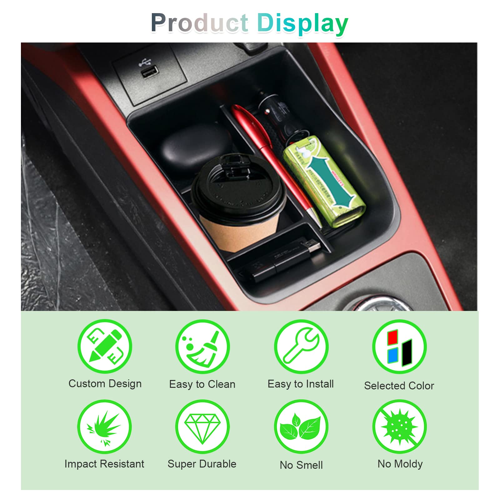 BIBIBO Opbergdoos voor middenconsole voor Dacia Spring Electric EV 2021-2024, organizer met antislipmat, middenarmsteun, consoleschalen, armleuningen, auto-armleuninghouder, accessoires