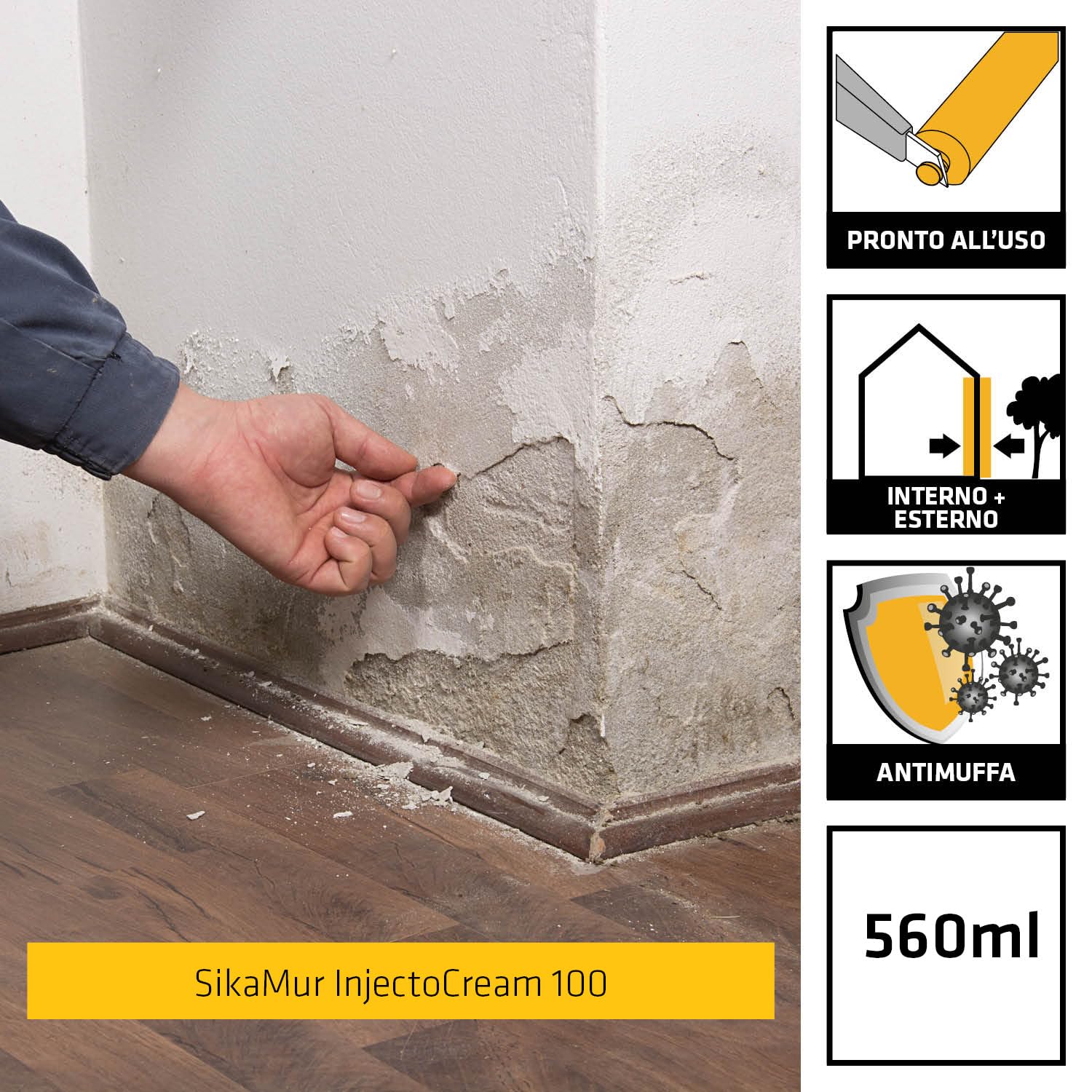 SIKA - Kit Fissaggio e Iniezione Anti-Umidità: 1x Sikabond Mammoth Crystal (5m), Nastro Biadesivo + SikaMur InjectoCream 100 (560ml), per Muri Umidi, Crepe e Consolidamento