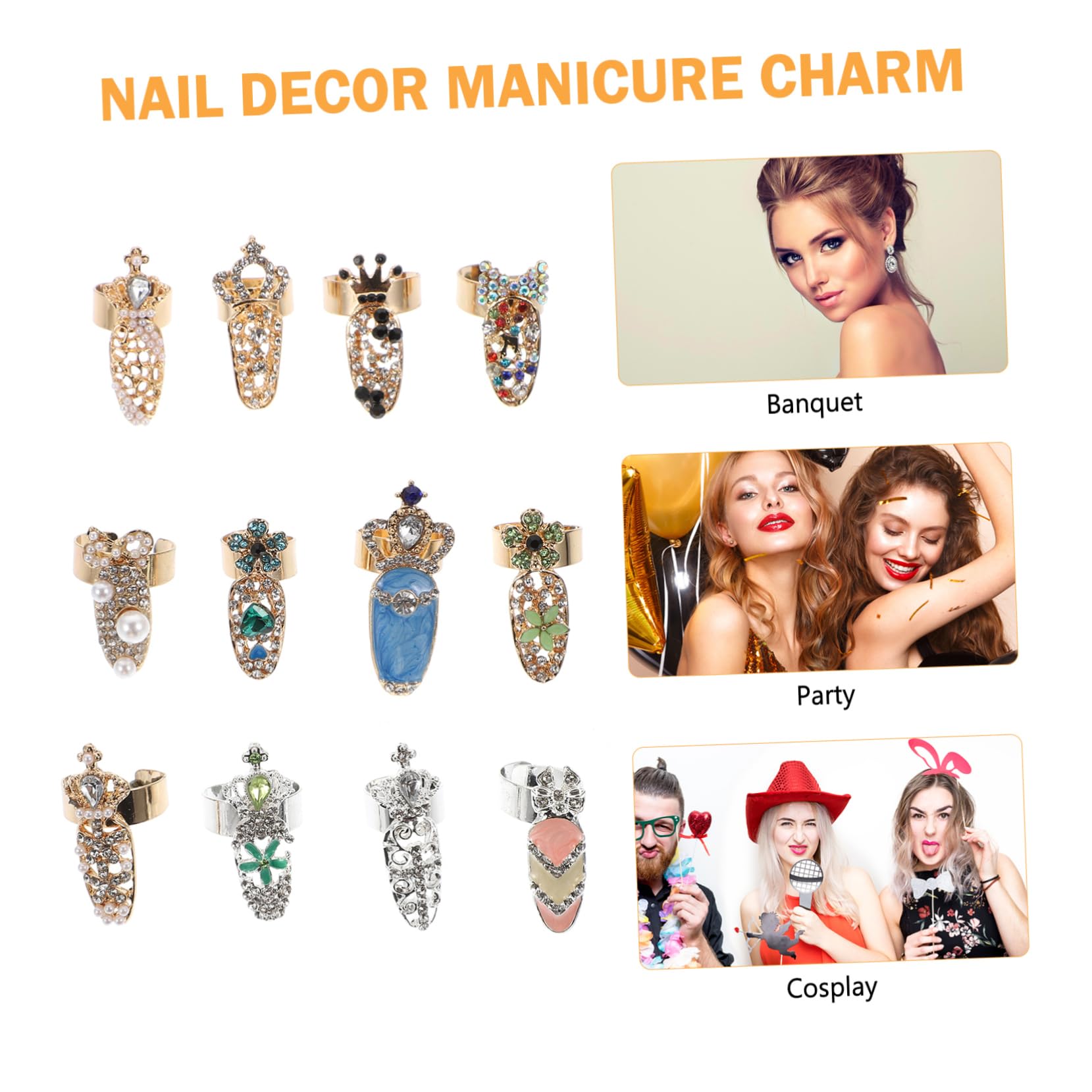 12 Pezzi Anelli per Unghie in Lega Pietre Decorative per Donna Accessori Manicure per Feste e Cerimonie Design Elegante e Semplice Stile Casuale