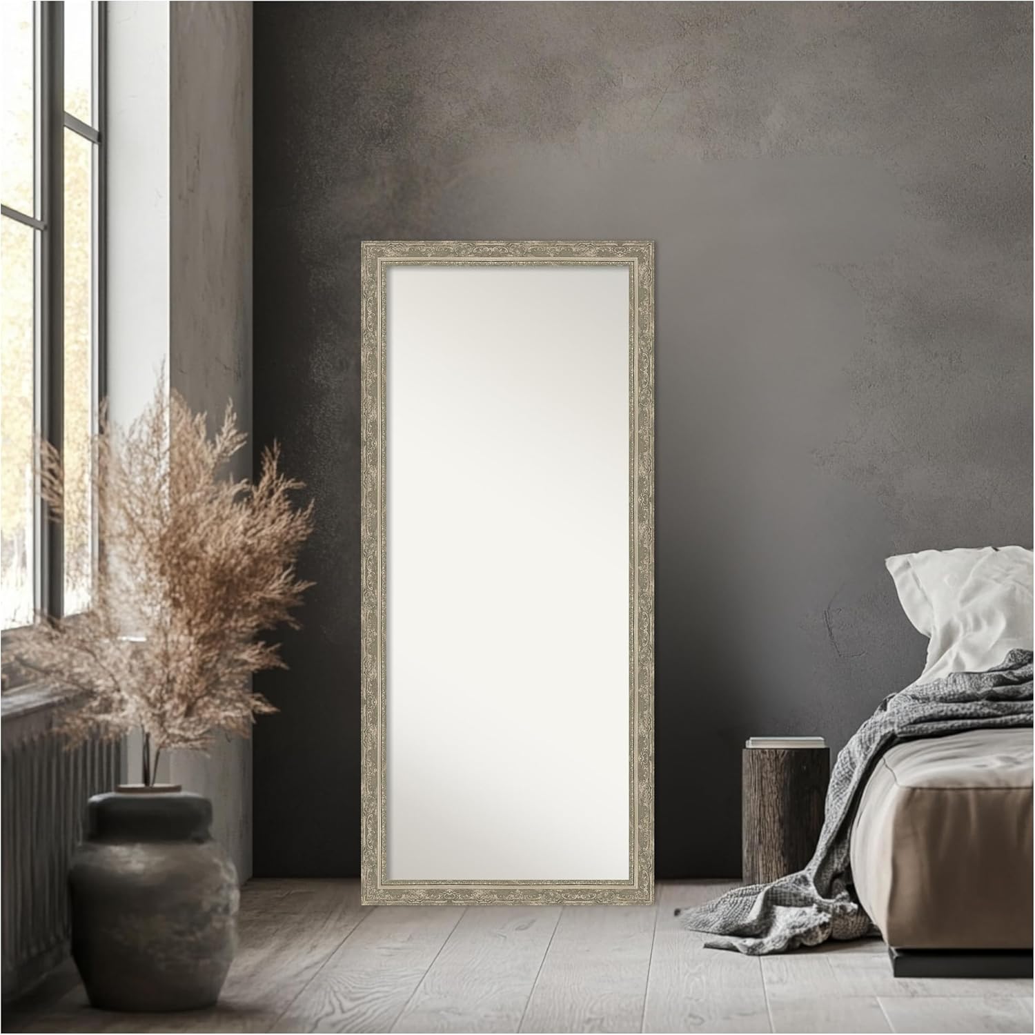 Amanti Art Silver Full Length Mirror, 64x28 Filigree Silver Tall Free Standing Body Wall Mirror Full Length for Dressing, Traditional Frame, Lean on Floor or Hang, Wall Decor