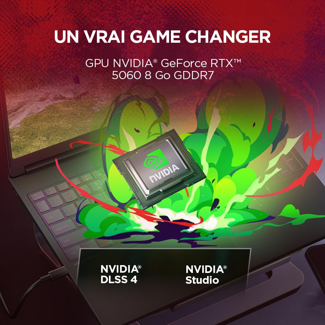 Lenovo Legion 5a 15AHP11 - Ordinateur Portable Gaming 15.3'' OLED 165Hz (AMD Ryzen 7 250, RAM 16Go, SSD 512Go, NVIDIA RTX 5060 8Go, Windows 11 Home) Clavier 1 Zone rétroéclairé AZERTY Français - Noir