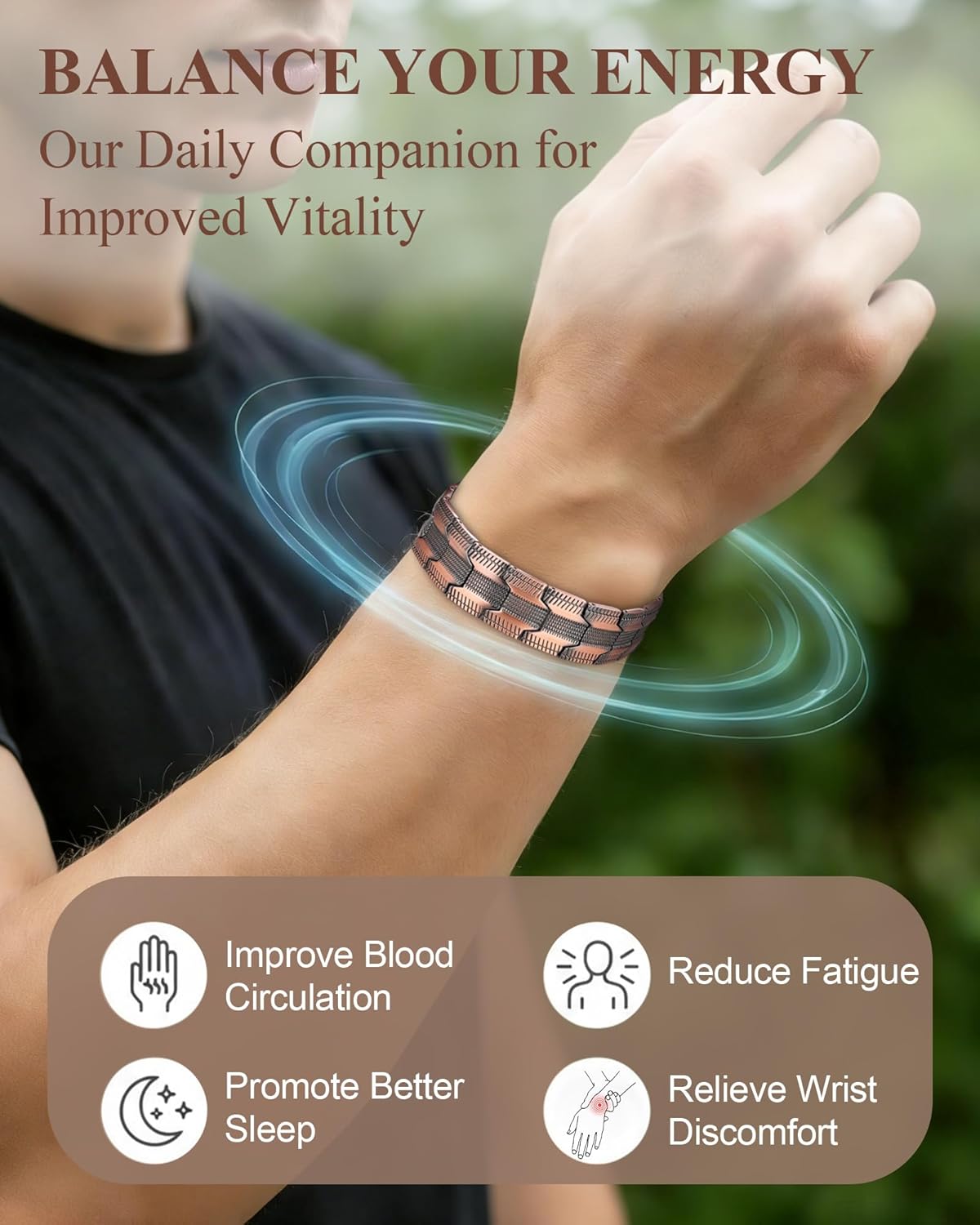 Ultra Strength Magnetic Bracelets for Men, 99.99% Pure Copper Bracelet with 5000 Gauss Magnets, Adjustable Size with Sizing Tool & Gift Box