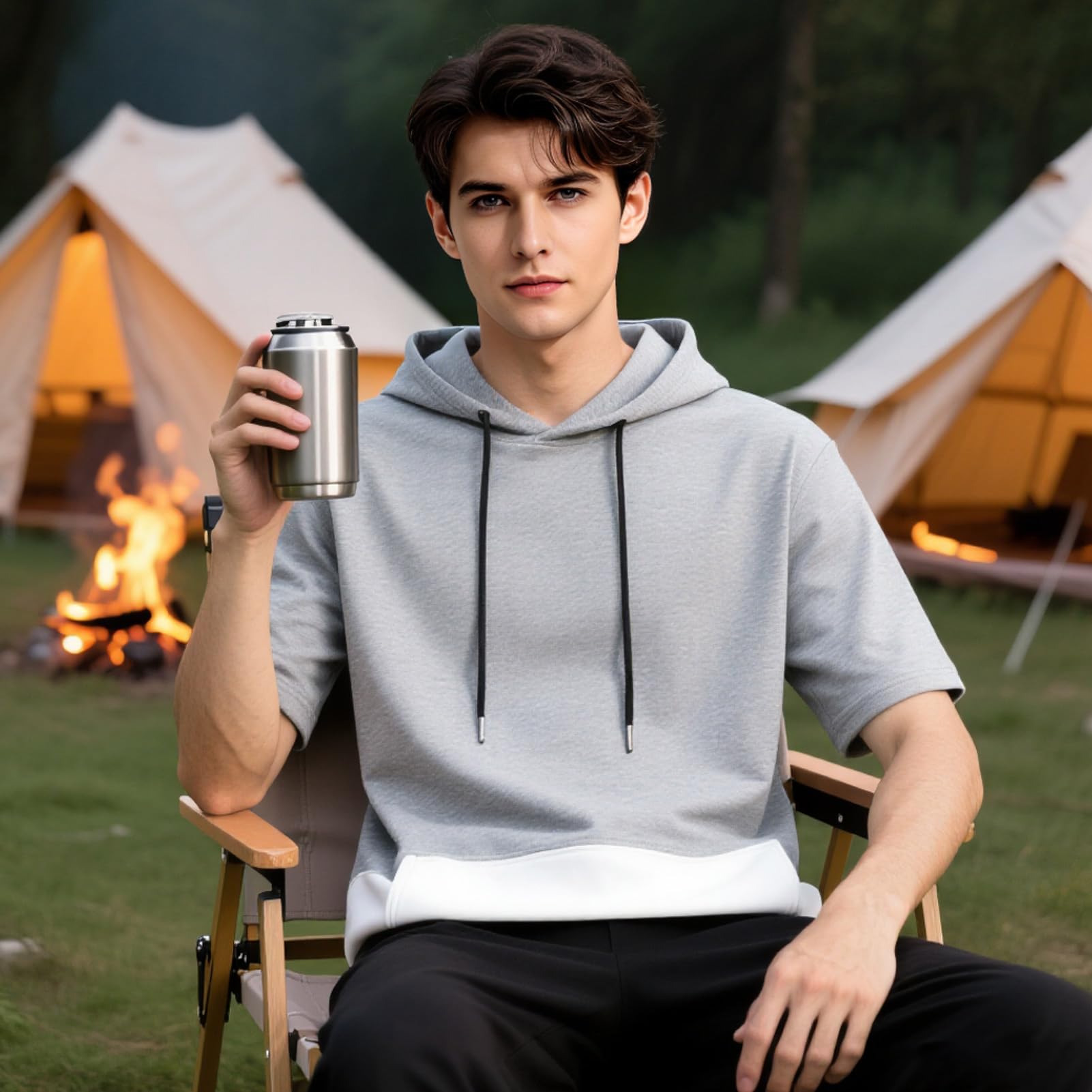 Homme Sweat Manches Courtes Tee Shirt Décontracté Sweats à Capuche Hoodie