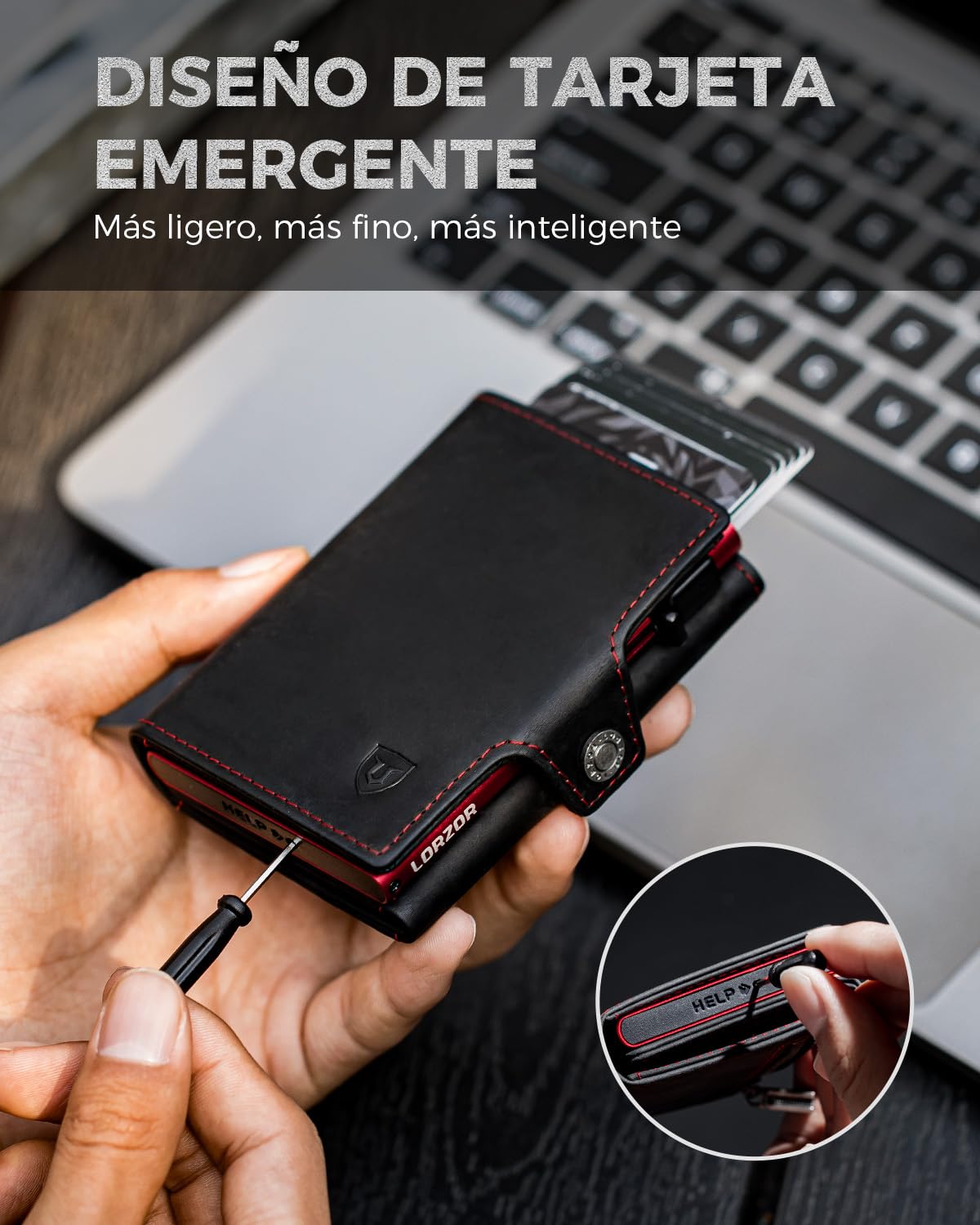 LORZOR Carteras para Hombre Pequeñas, Cartera Tarjetero Piel, Billeteras para Hombre con Bloqueo RFID, con Monedero & Compartimento para Billetes, Capacidad para 10 Tarjetas