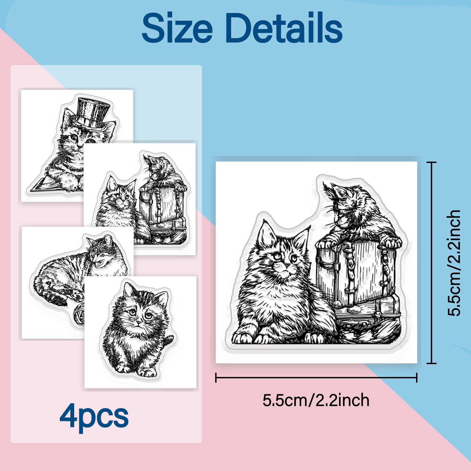 Tampons Chat Transparents GLOBLELAND - 4 Motifs Mini Pour Scrapbooking, Journal, Cartes DIY