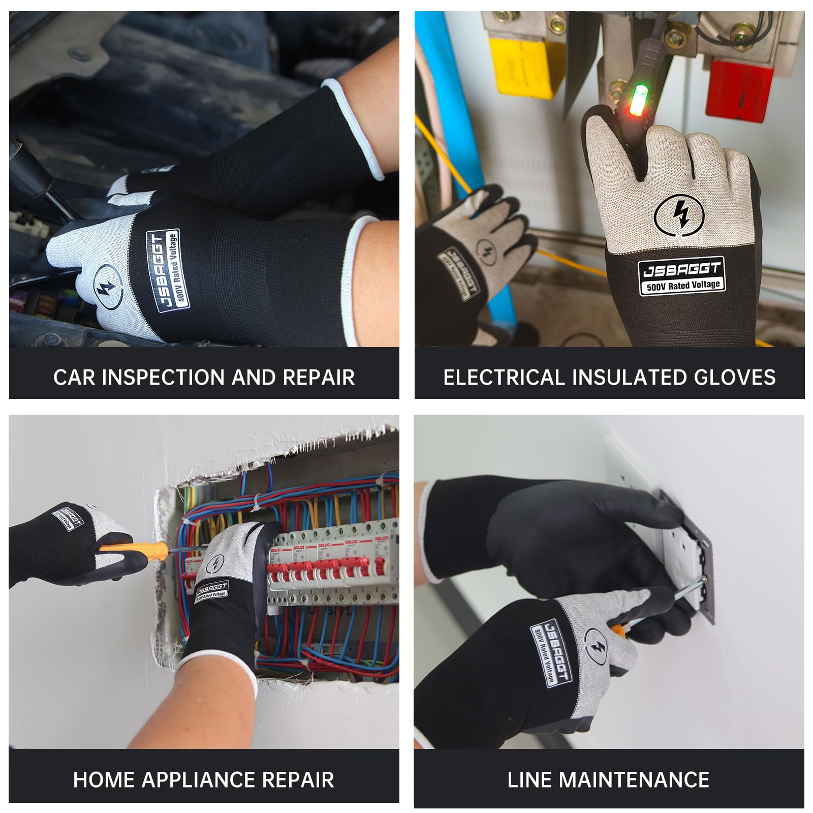 Elektrisch isolierte Handschuhe, 500 V, 1 Stück, Spannungswiderstand, Hochspannungs-Isolierung, feuerhemmend, rutschfester Gummigriff für elektrische Arbeiten (weiß und schwarz)
