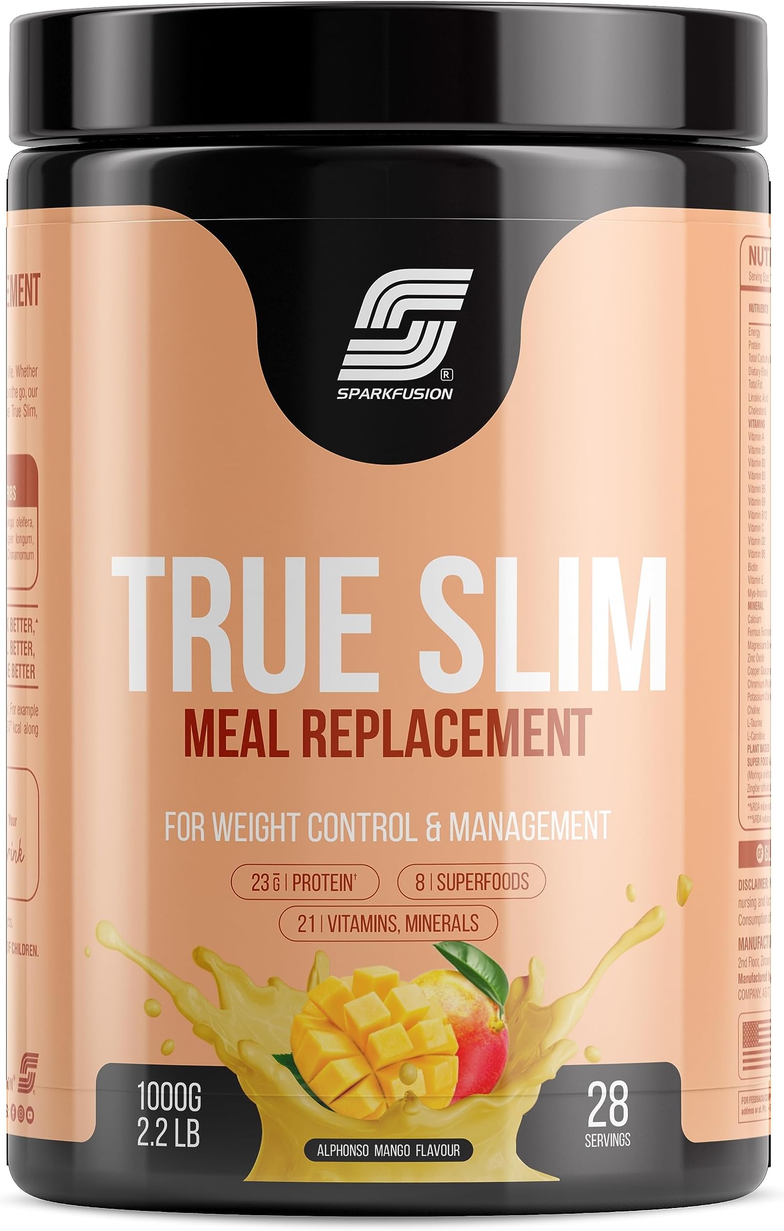 True Slim Protein Powder Meal Replacement Shake | For Weight Control And Management | 23 gm Protein With 8 Ayurvedic Superfood | Sugar Free | For Men and Women (Alphonso Mango, 1000 gm)